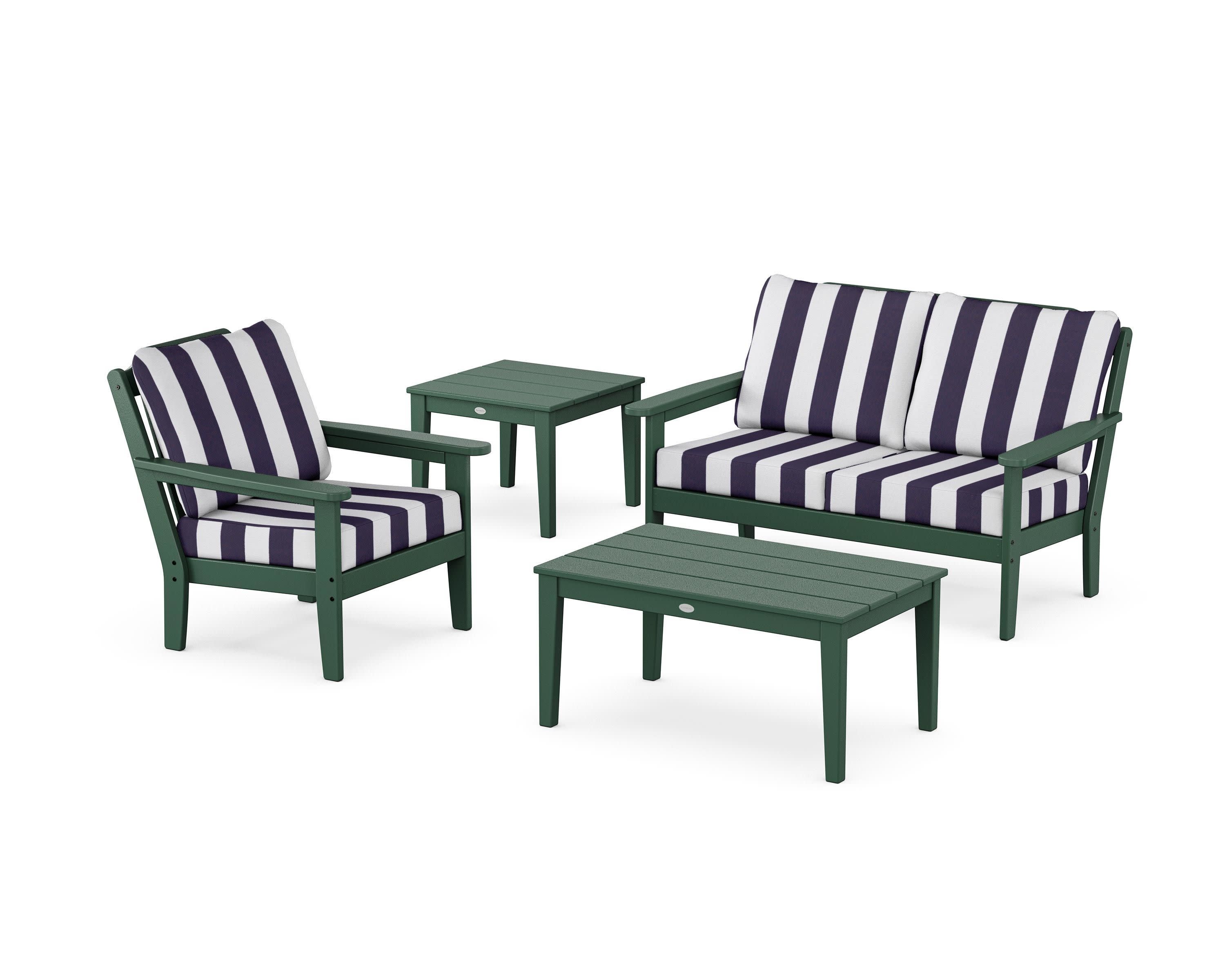 Wovendale 4-Piece Deep Seating Set in Green / Cabana Stripe Navy