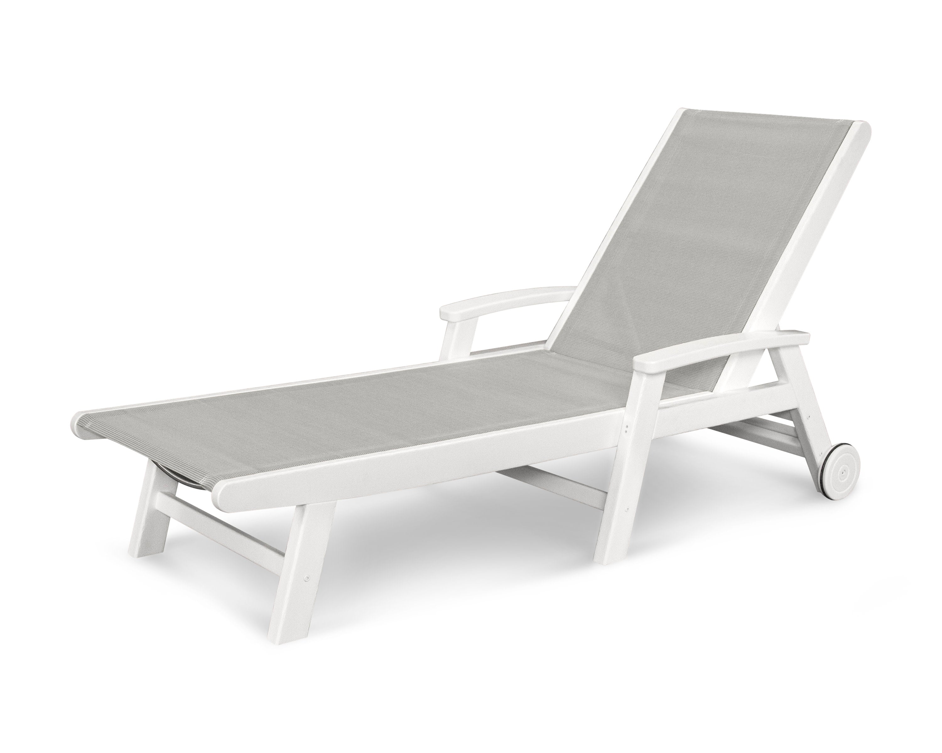 Coastal Chaise with Wheels in White / Metallic Sling