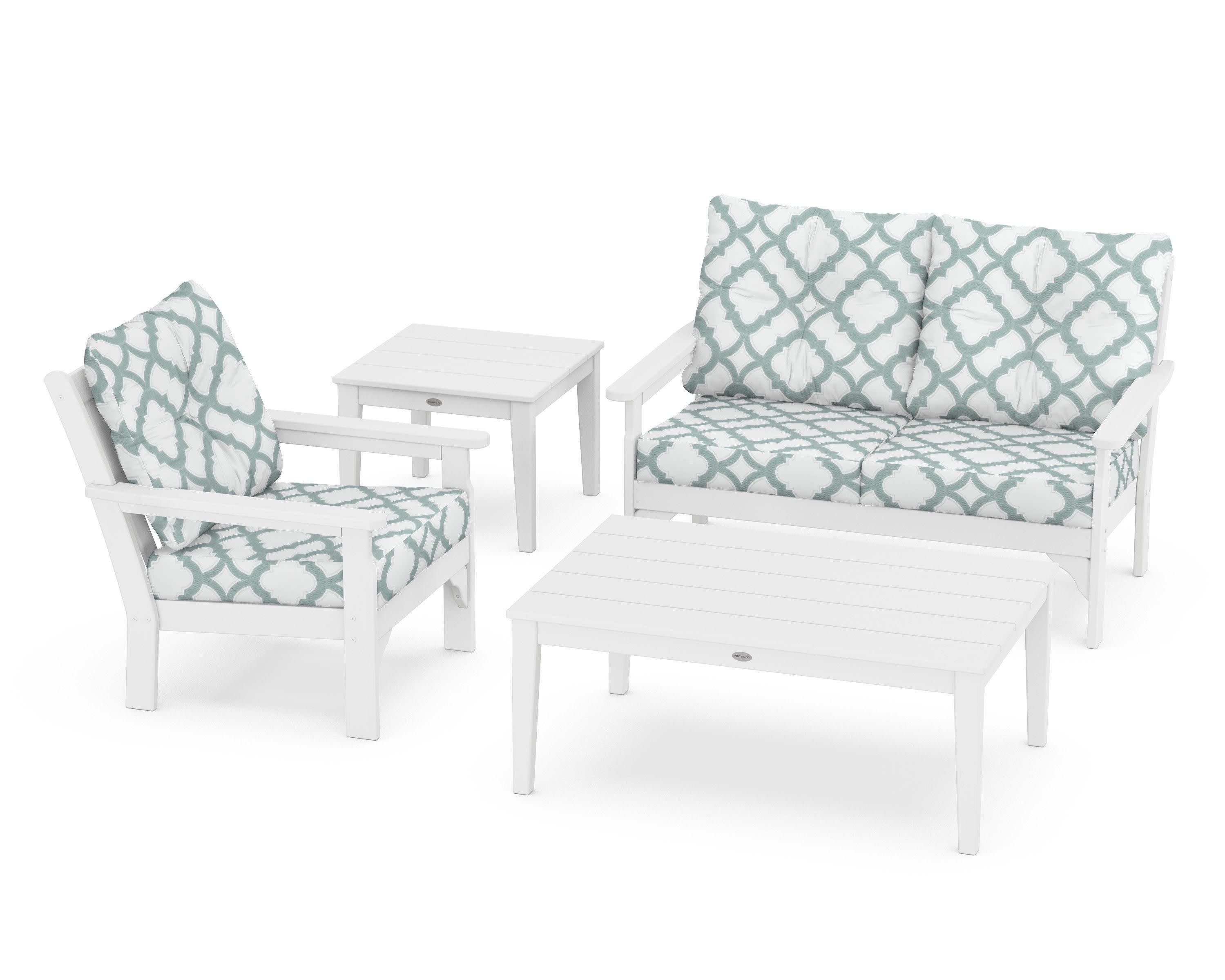 Vineyard 4-Piece Deep Seating Set in White / Trellis Glacier Spa