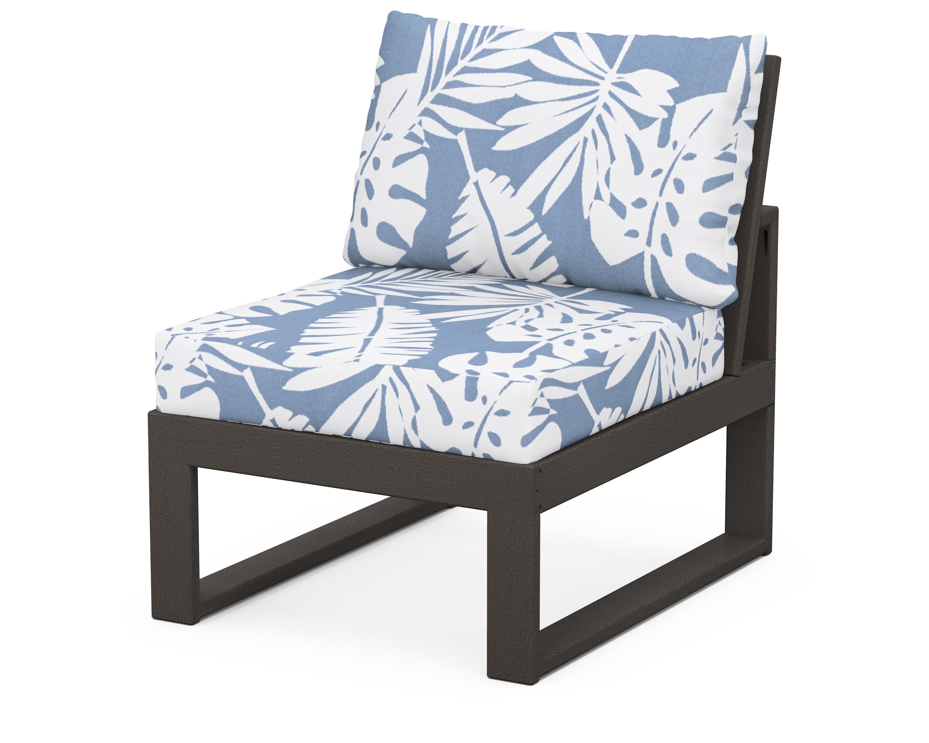 Modular Armless Chair in Vintage Coffee / Leaf Sky Blue