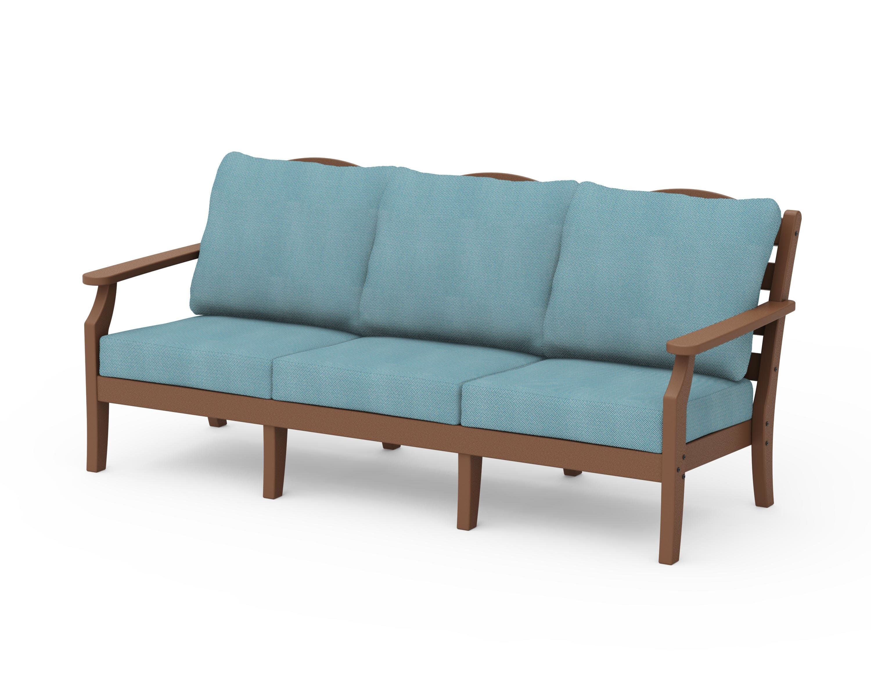 Savannah Deep Seating Sofa in Teak / Lattice Sky Blue