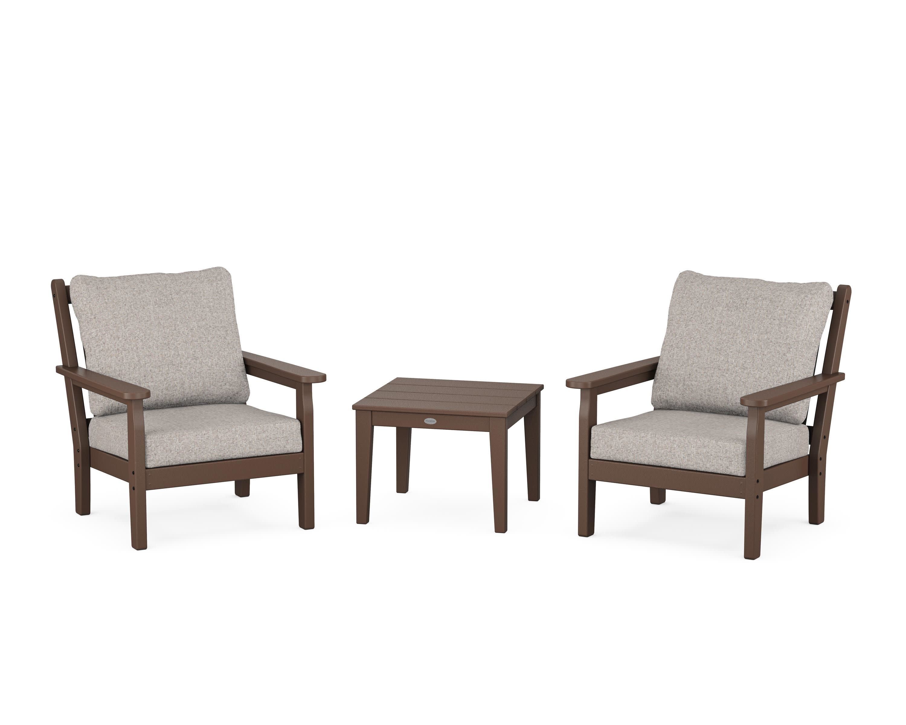 Chippendale 3-Piece Deep Seating Set in Mahogany / Weathered Tweed