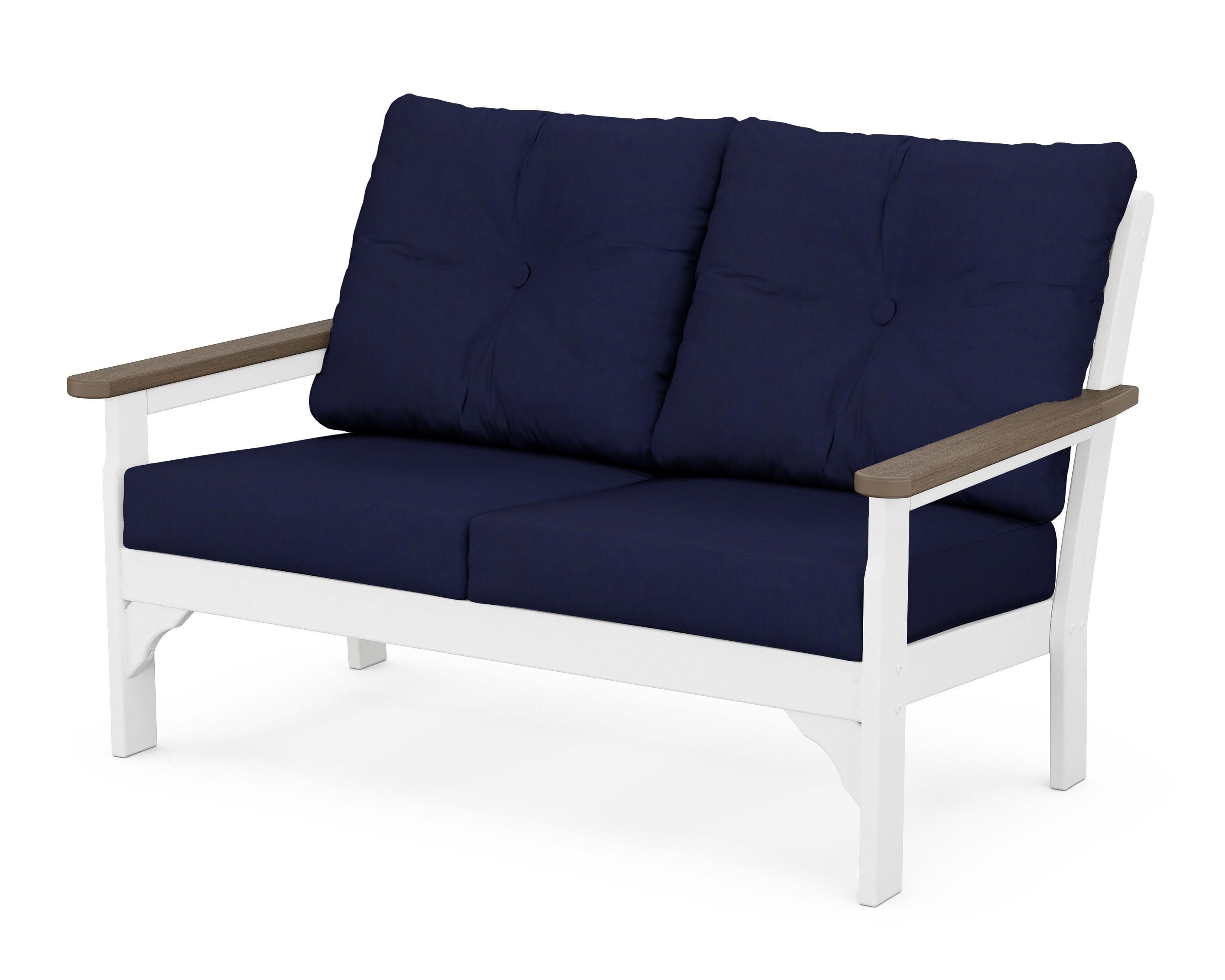 Vineyard Deep Seating Loveseat in White / Kona / Navy