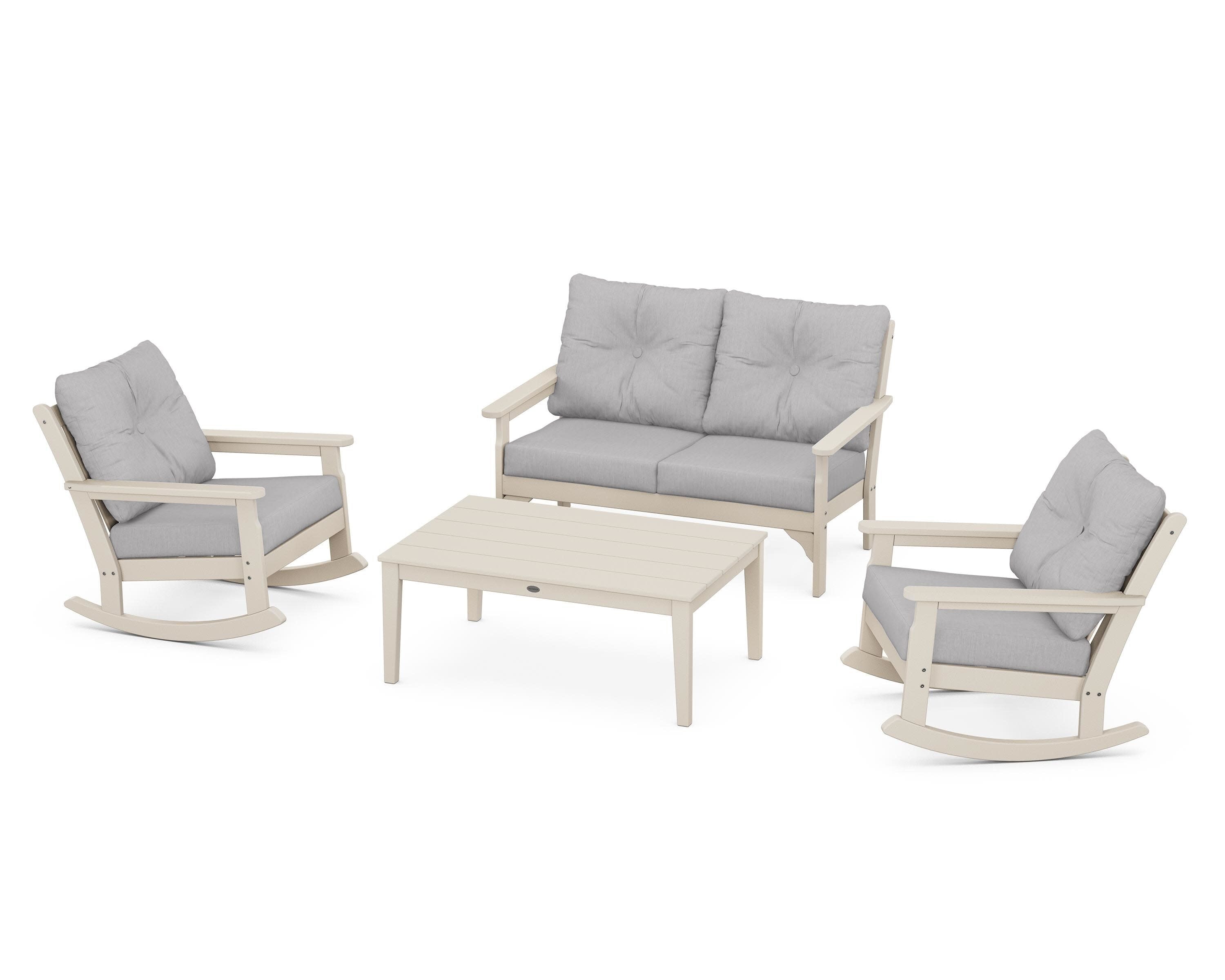 Vineyard 4-Piece Deep Seating Rocking Chair Set in Sand / Granite