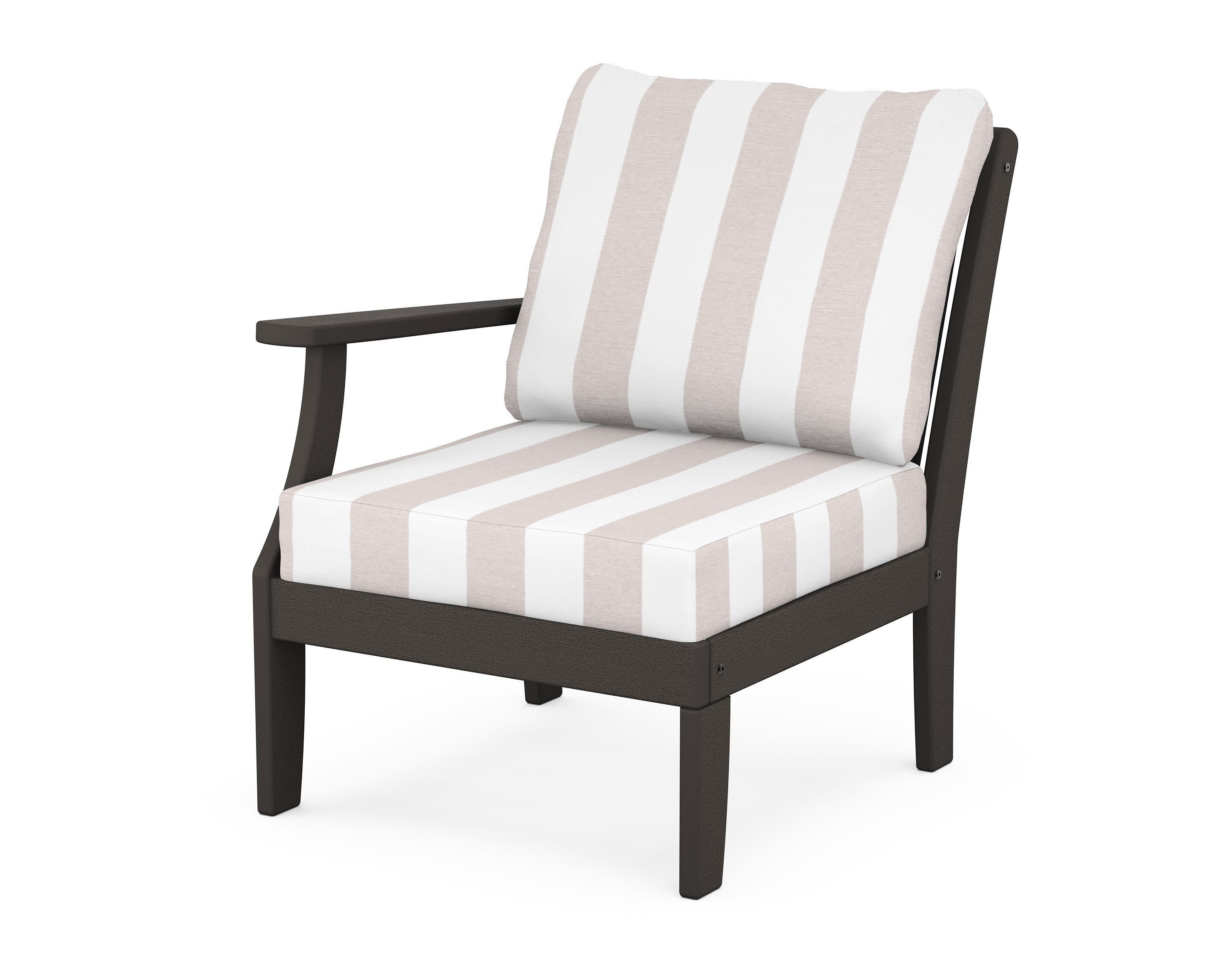 Braxton Modular Left Arm Chair in Vintage Coffee / Cabana Stripe Dune Burlap