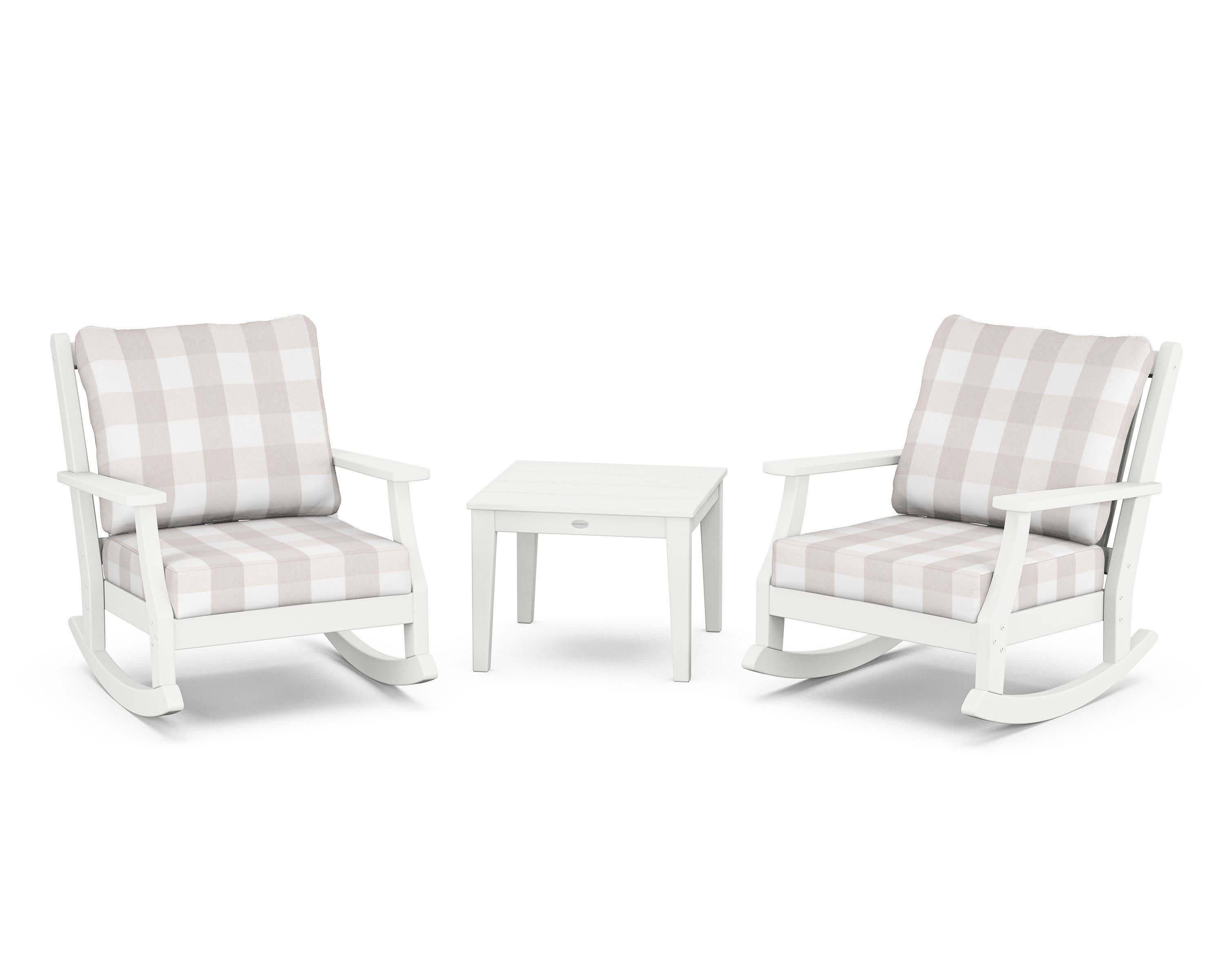 Wovendale 3-Piece Deep Seating Rocker Set in White / Buffalo Plaid Dune Burlap