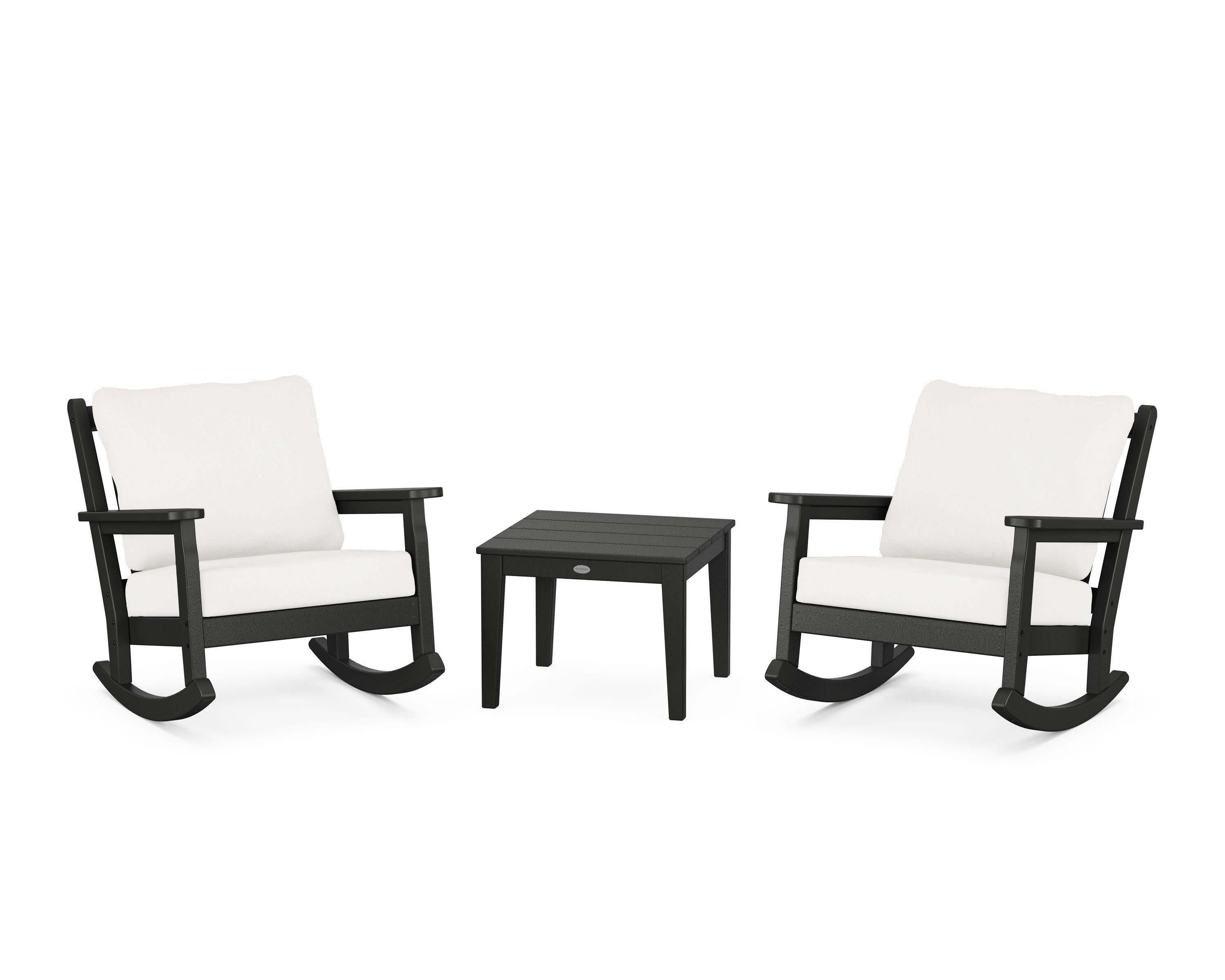 Chippendale 3-Piece Deep Seating Rocker Set in Black / Natural Linen