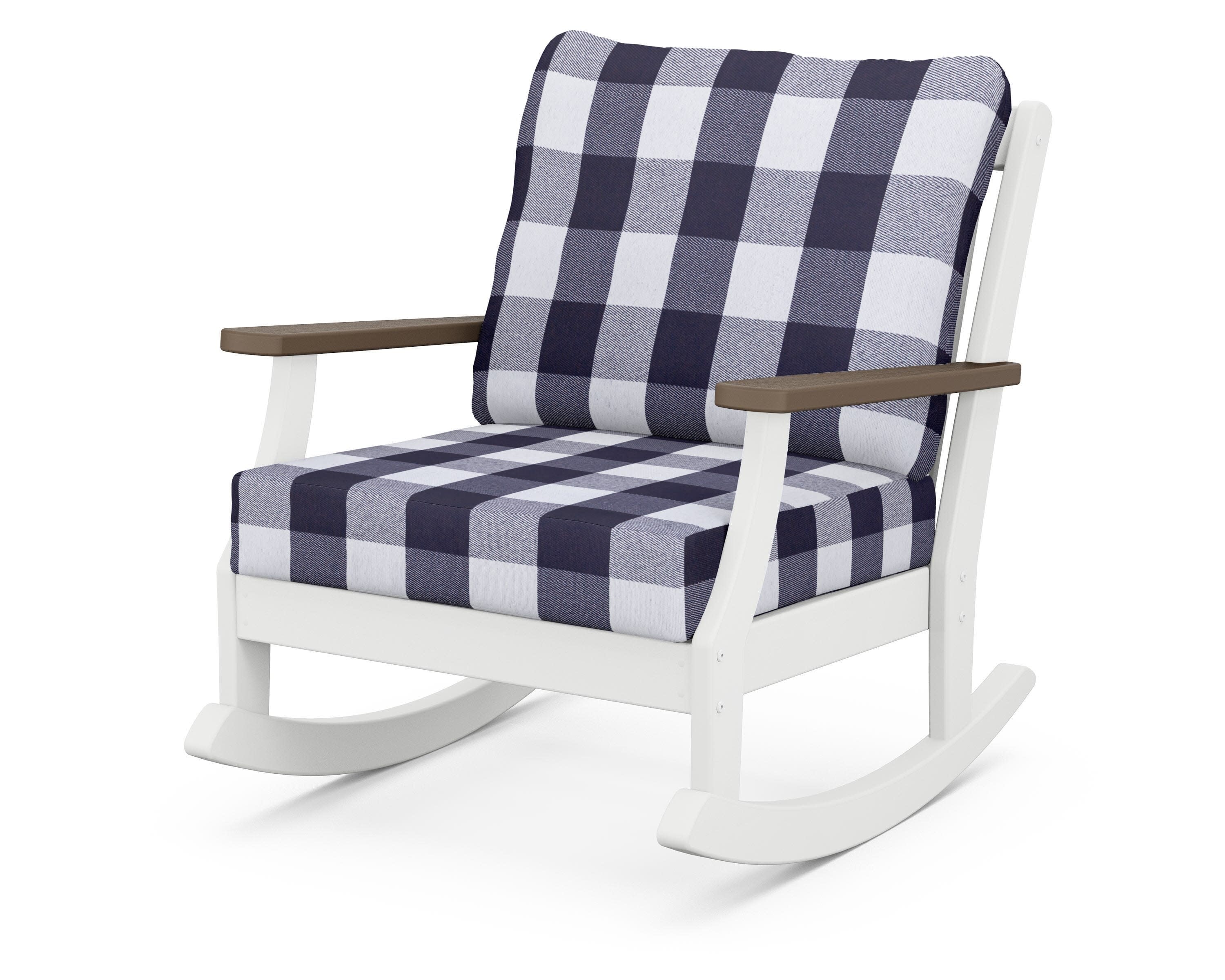 Braxton Deep Seating Rocking Chair in White / Kona / Buffalo Plaid Navy