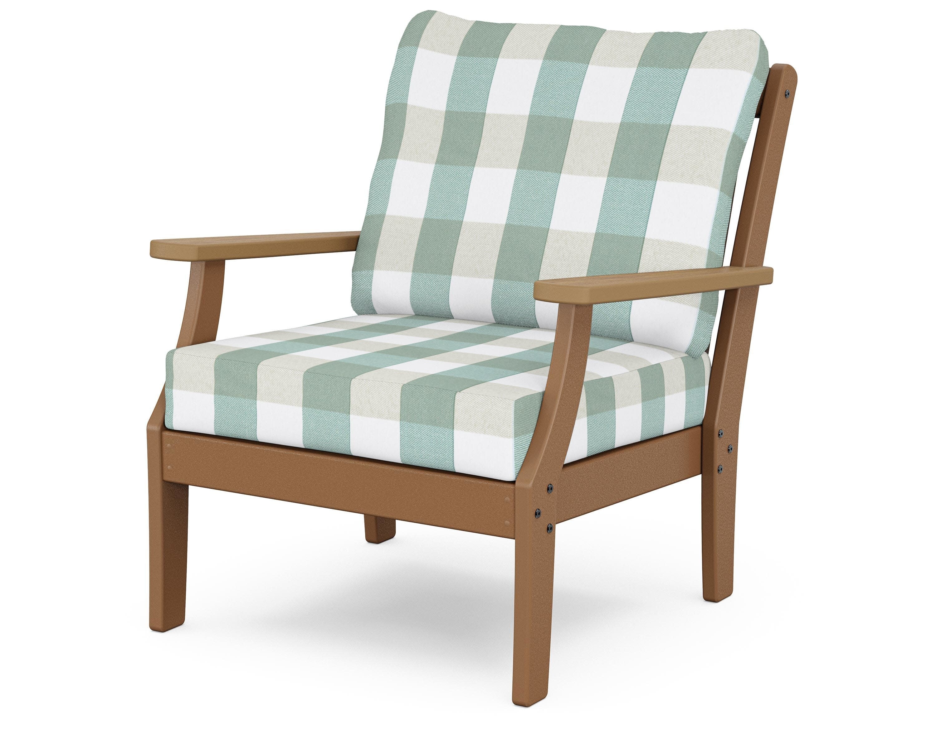 Braxton Deep Seating Chair in Teak / Natural / Buffalo Plaid Glacier Spa