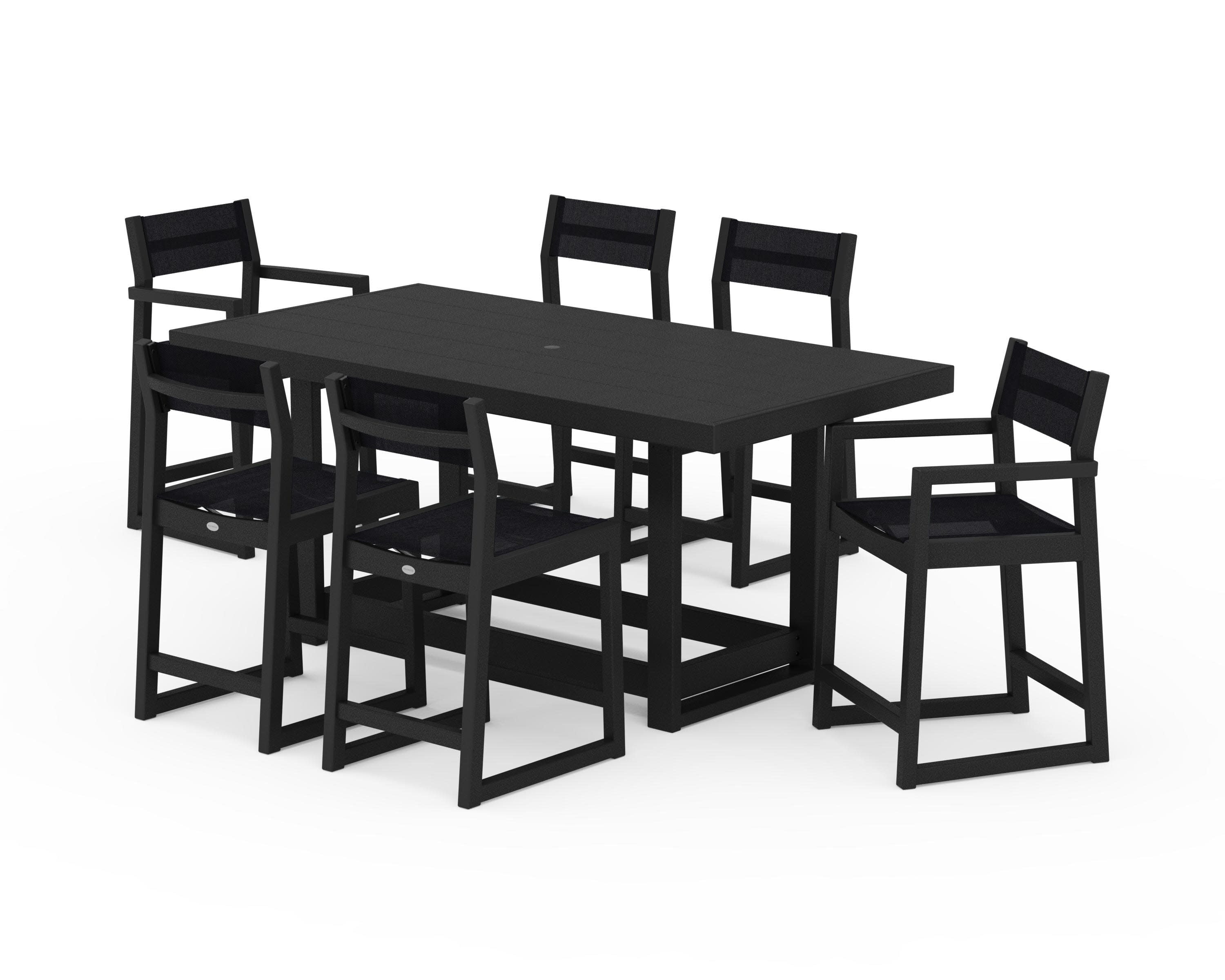 EDGE Sling 7-Piece Counter Table Set in Black / Black Sling