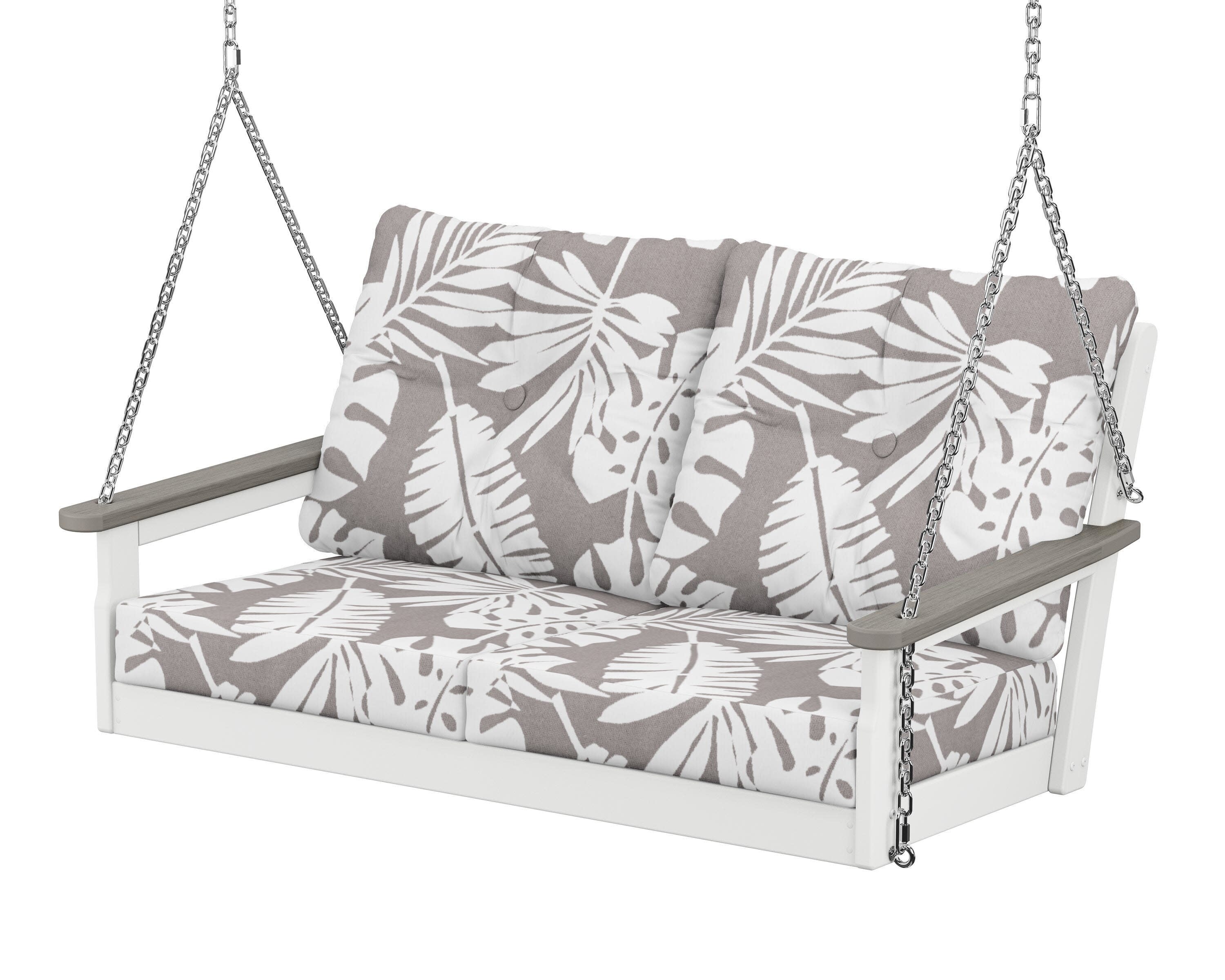 Vineyard Deep Seating Swing in White / Driftwood / Leaf Grey Mist