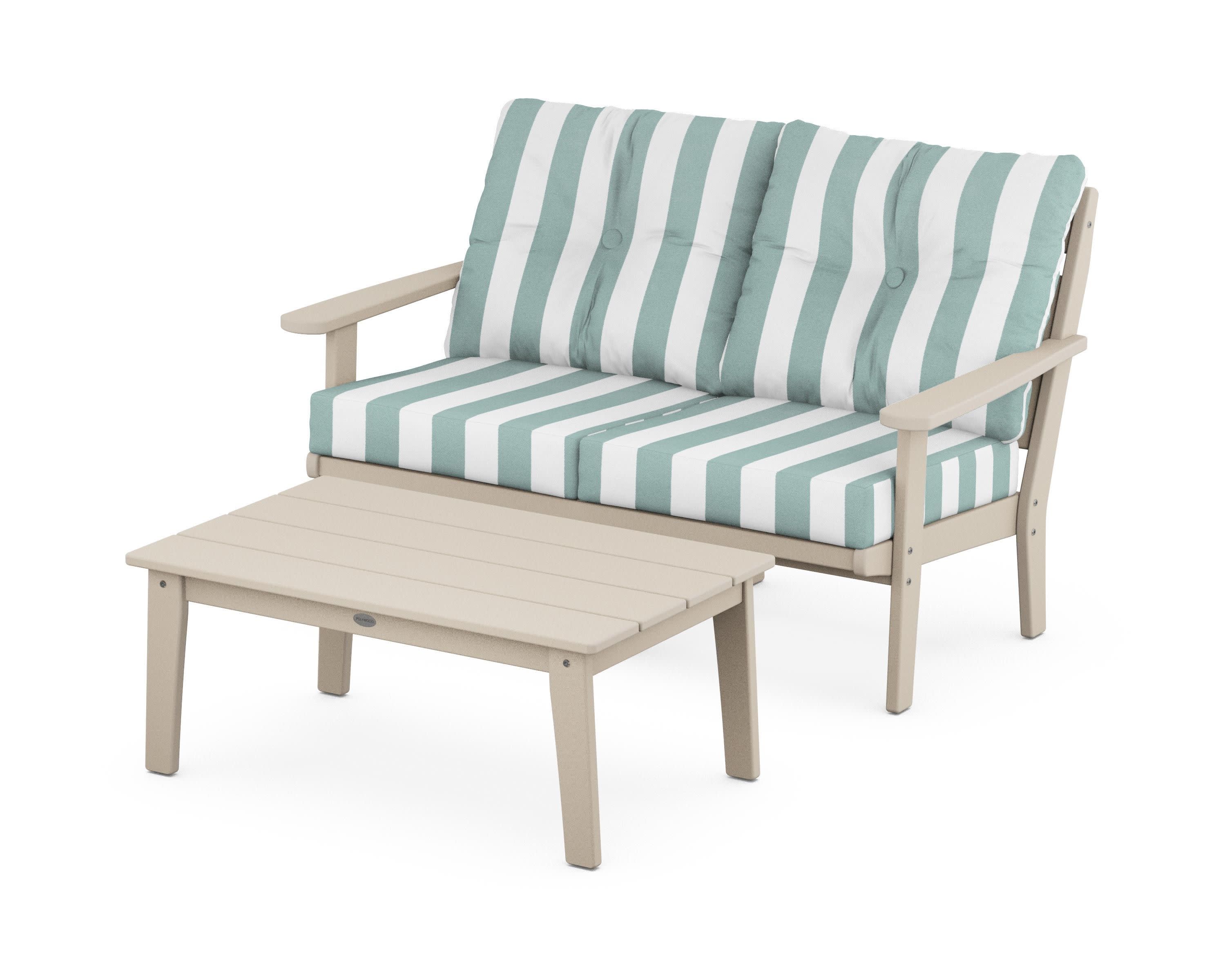 Lakeside 2-Piece Lounge Loveseat Set in Sand / Cabana Stripe Glacier Spa