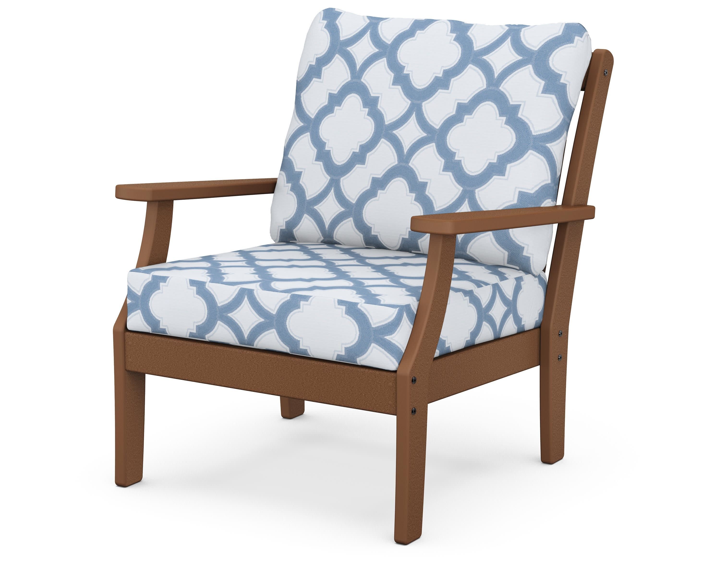 Braxton Deep Seating Chair in Teak / Trellis Sky Blue