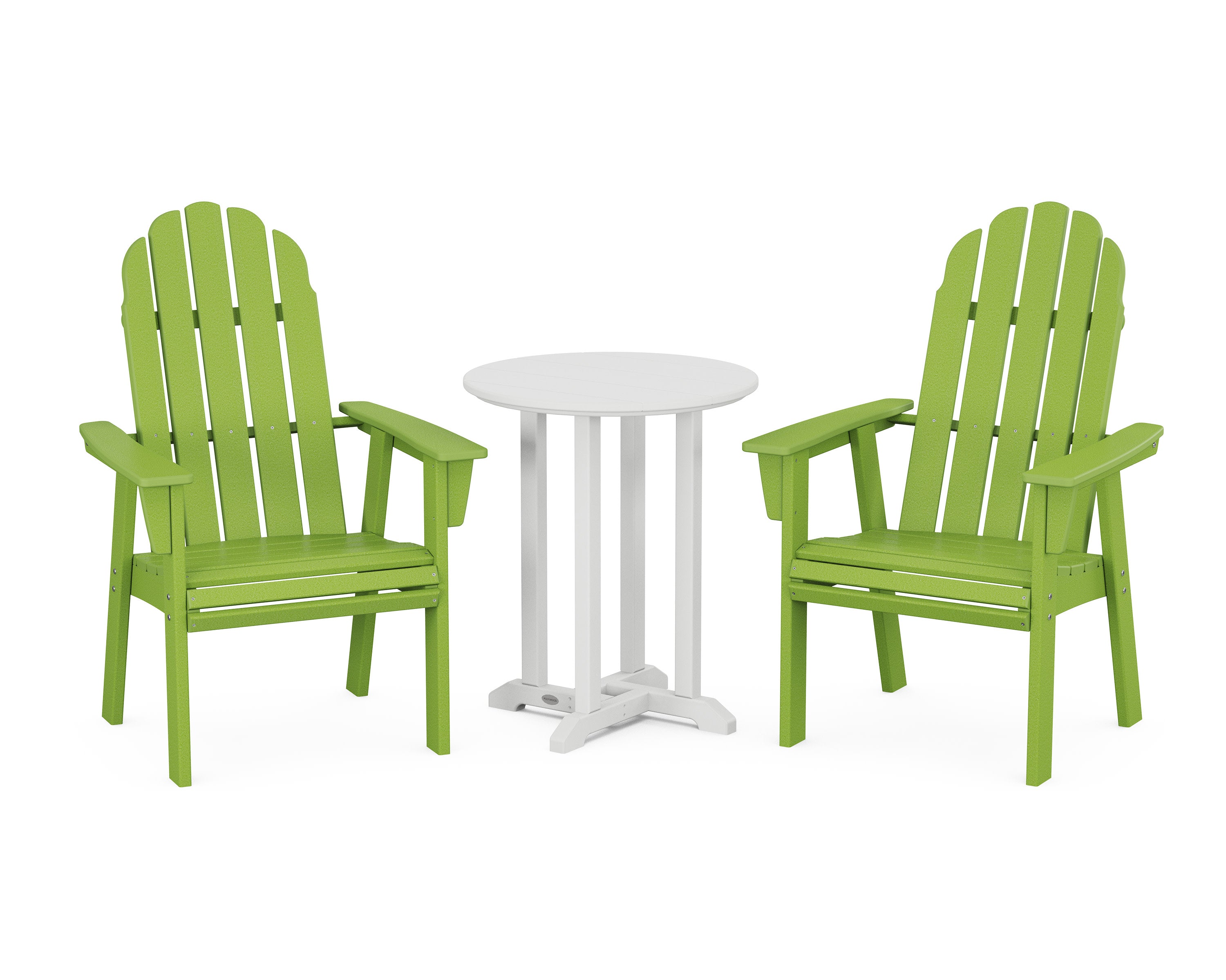 Vineyard Adirondack 3-Piece Round Bistro Dining Set in Lime / White