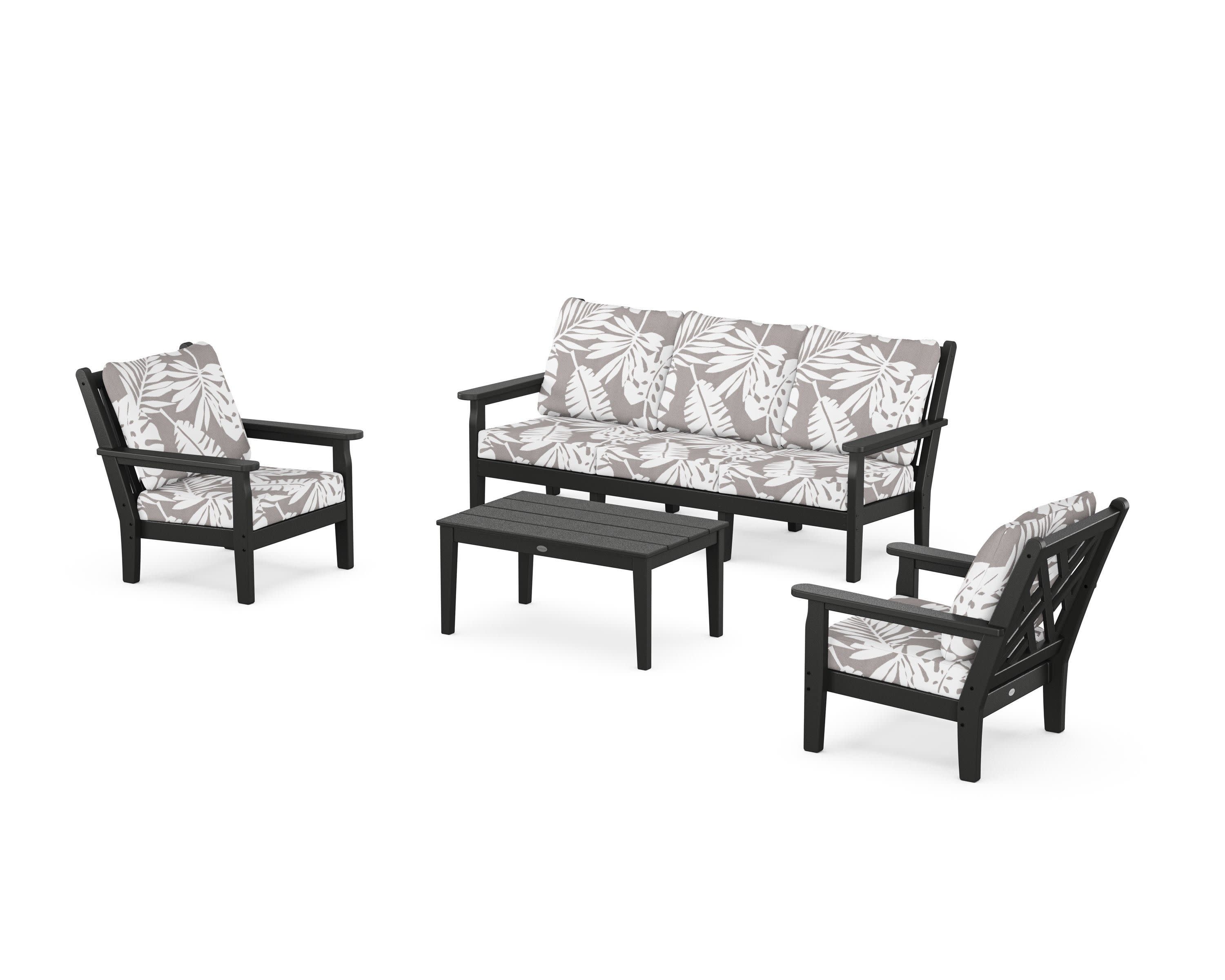 Chippendale 4-Piece Deep Seating Set with Sofa in Black / Leaf Grey Mist