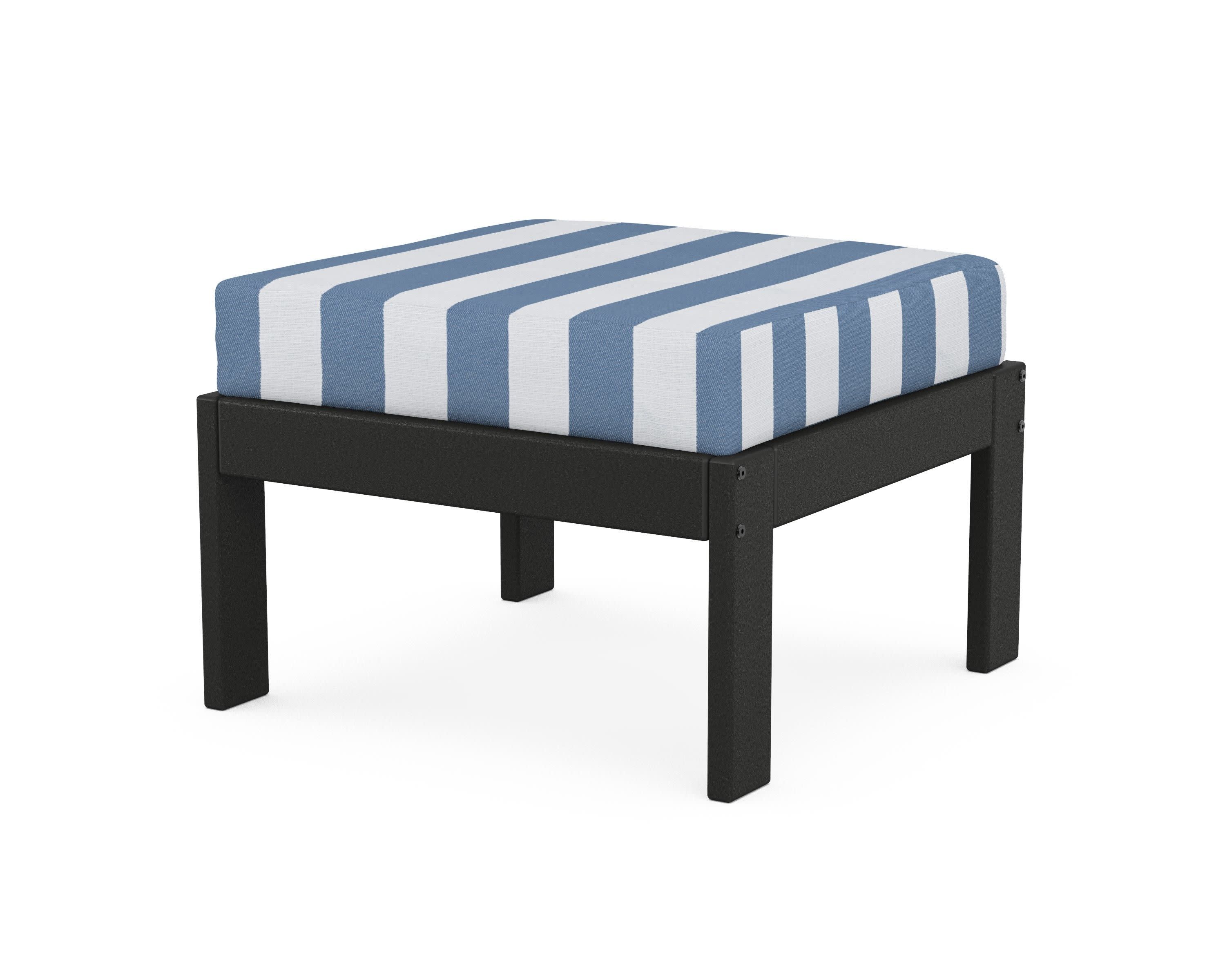Vineyard Modular Ottoman in Black / Cabana Stripe Sky Blue