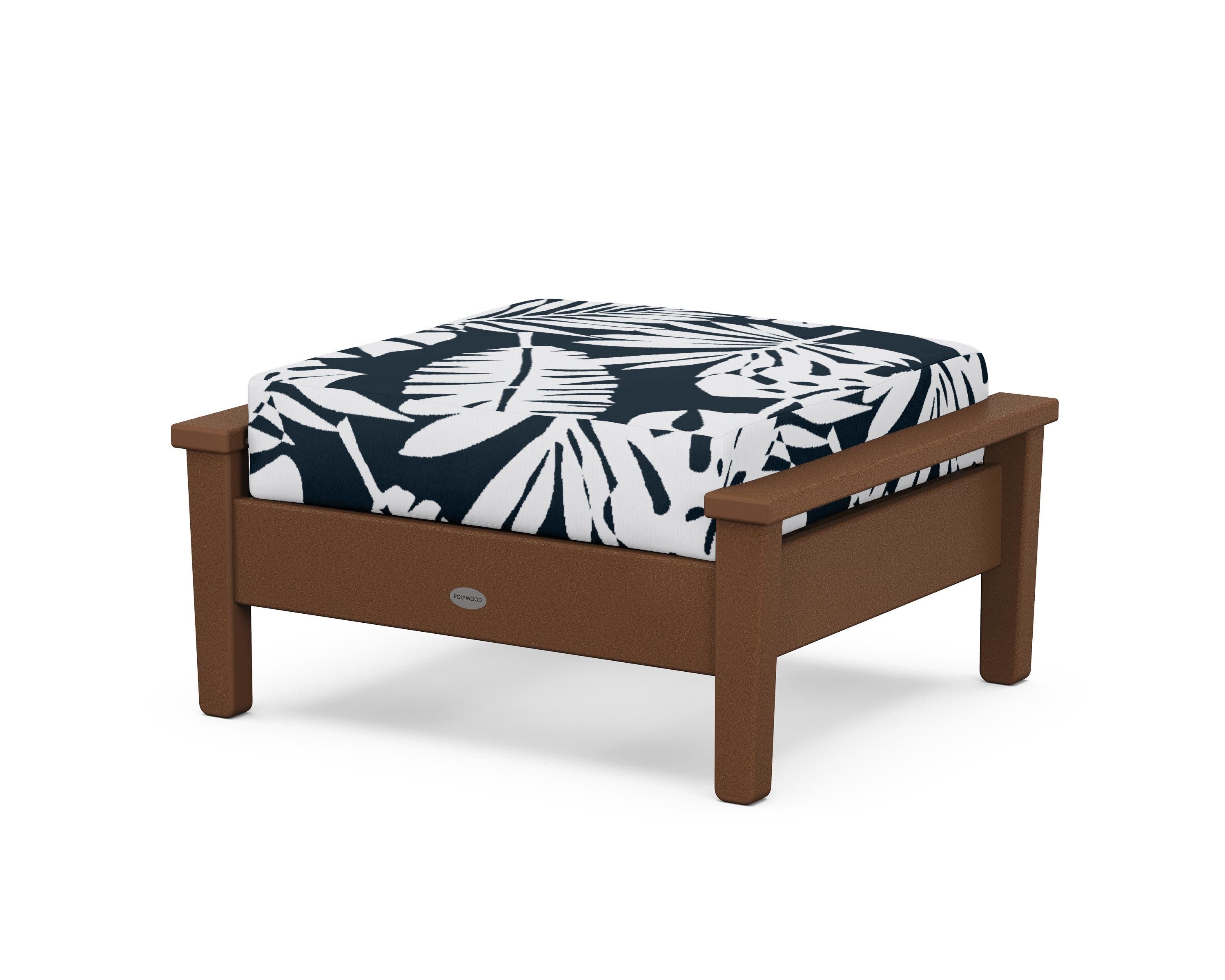 Prescott Deep Seating Ottoman in Teak / Leaf Marine Indigo