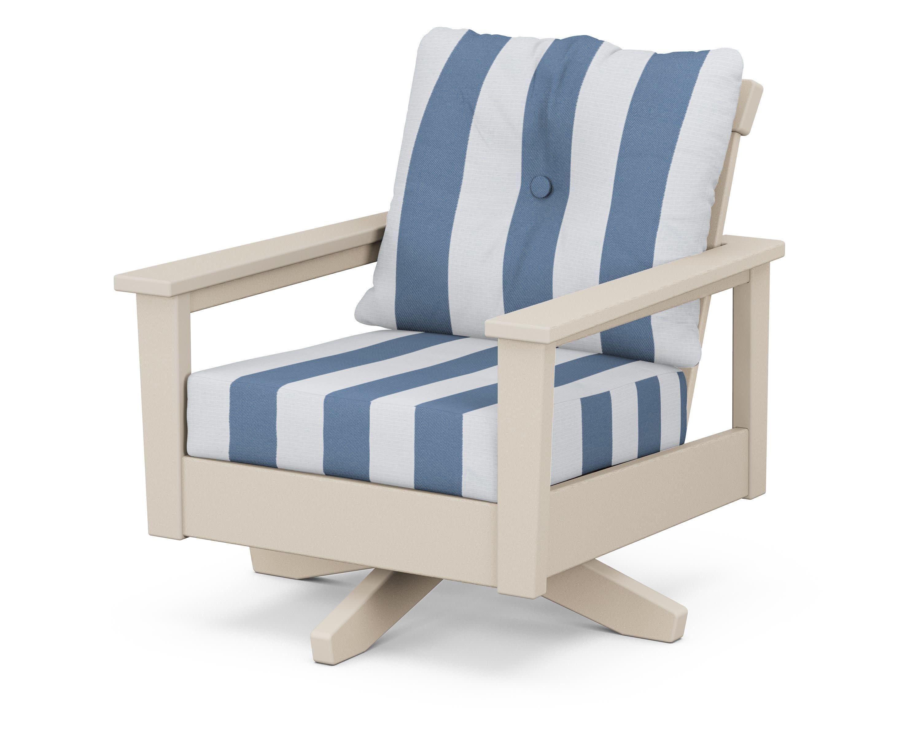 Prescott Deep Seating Swivel Chair in Sand / Cabana Stripe Sky Blue