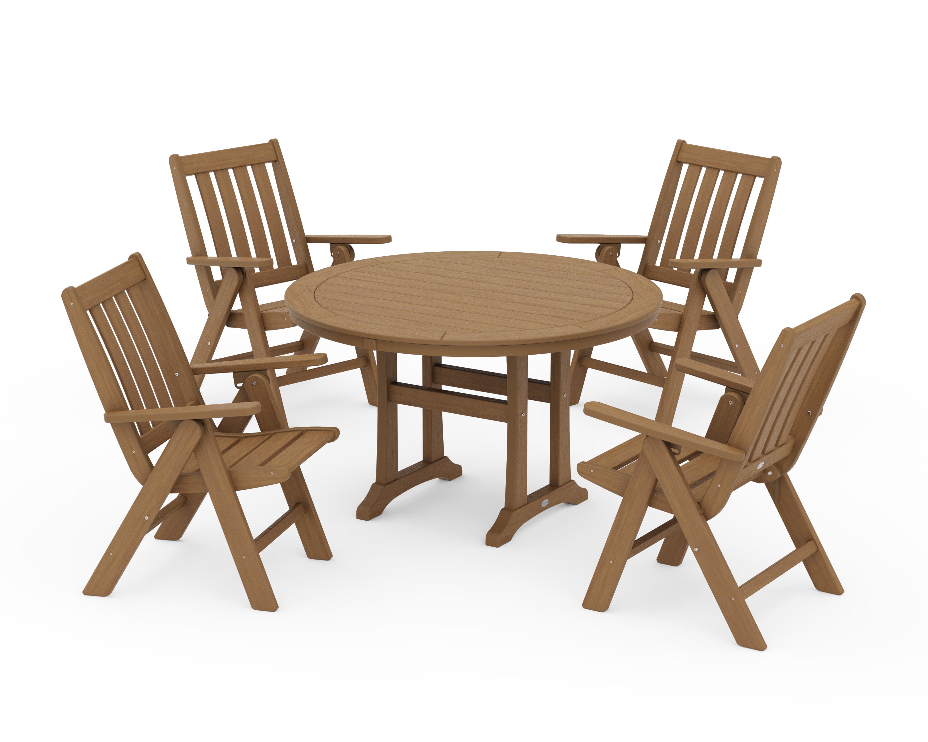 Vineyard Folding Chair 5-Piece Round Dining Set with Trestle Legs in Natural
