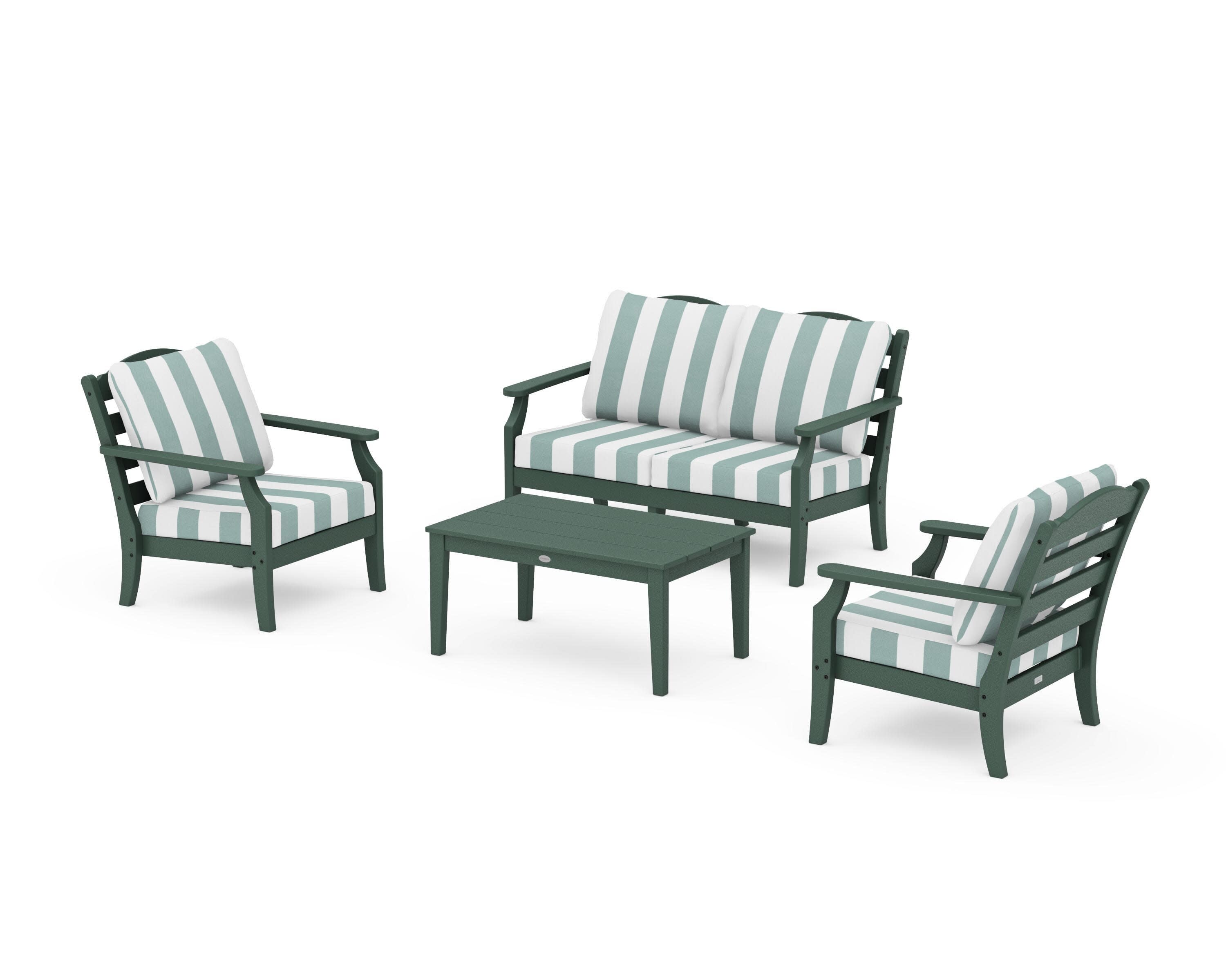 Savannah 4-Piece Deep Seating Set with Loveseat in Green / Cabana Stripe Glacier Spa