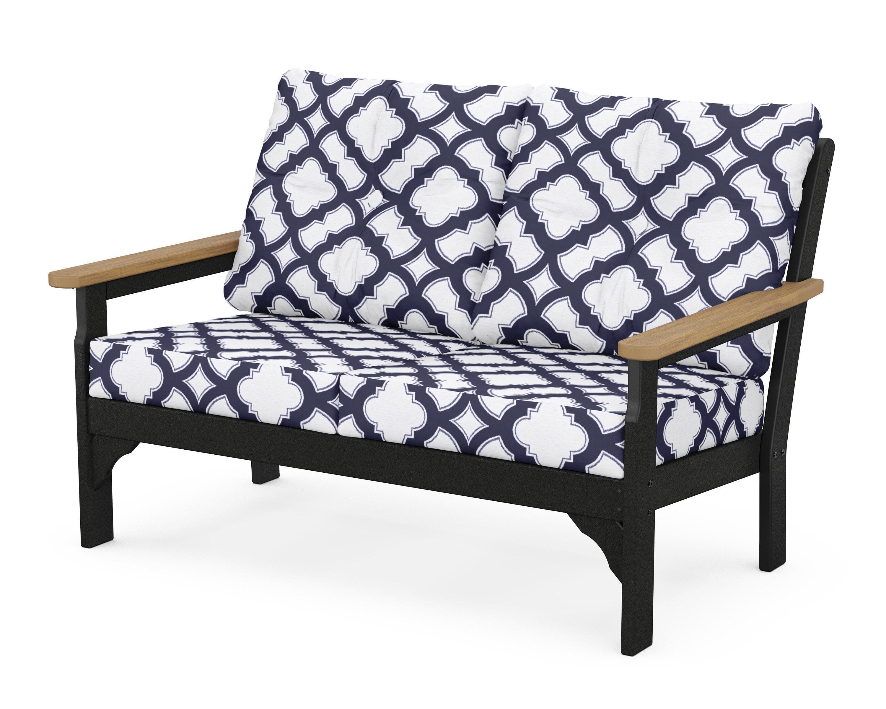 Vineyard Deep Seating Loveseat in Black / Natural / Trellis Navy