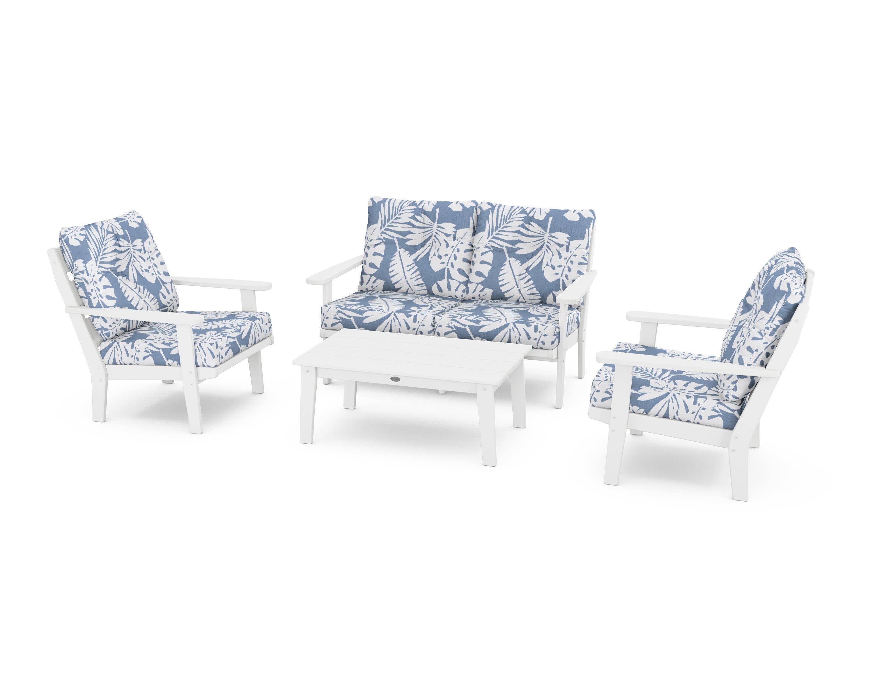 Lakeside 4-Piece Deep Seating Set in White / Leaf Sky Blue