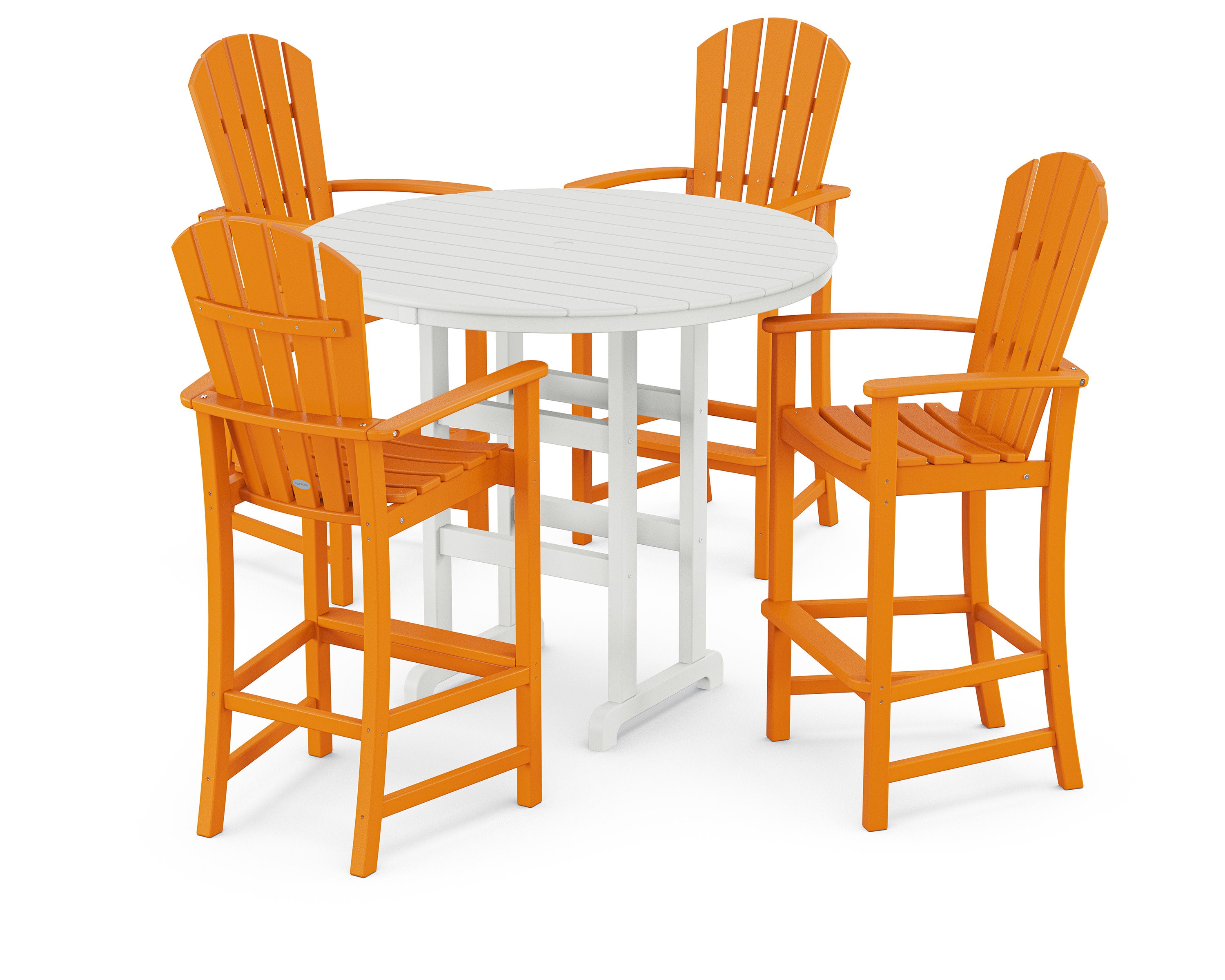 Palm Coast 5-Piece Round Farmhouse Bar Set in Tangerine / White