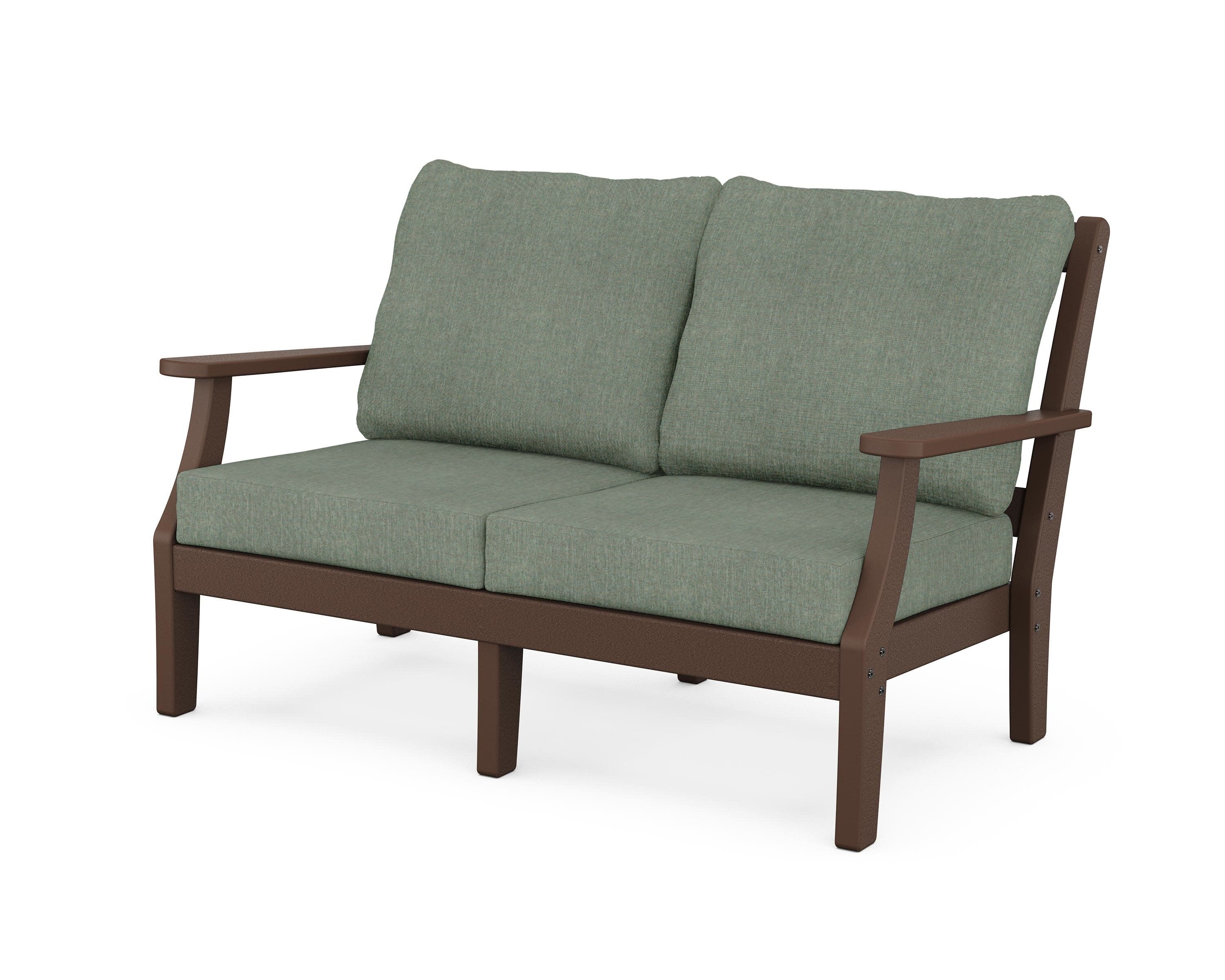 Chinoiserie Deep Seating Loveseat in Mahogany / Cast Sage