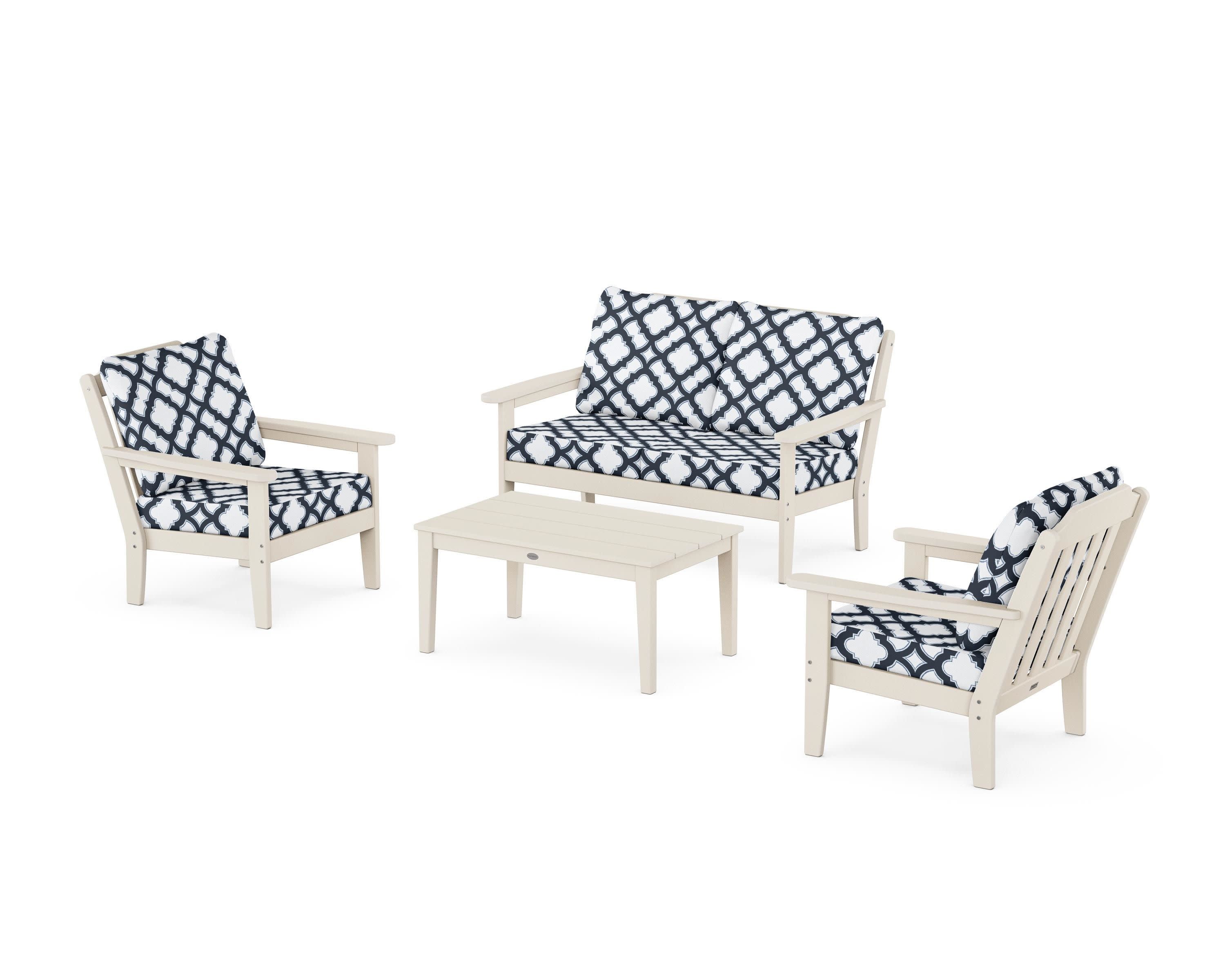 Cottage 4-Piece Deep Seating Set with Loveseat in Sand / Trellis Marine Indigo