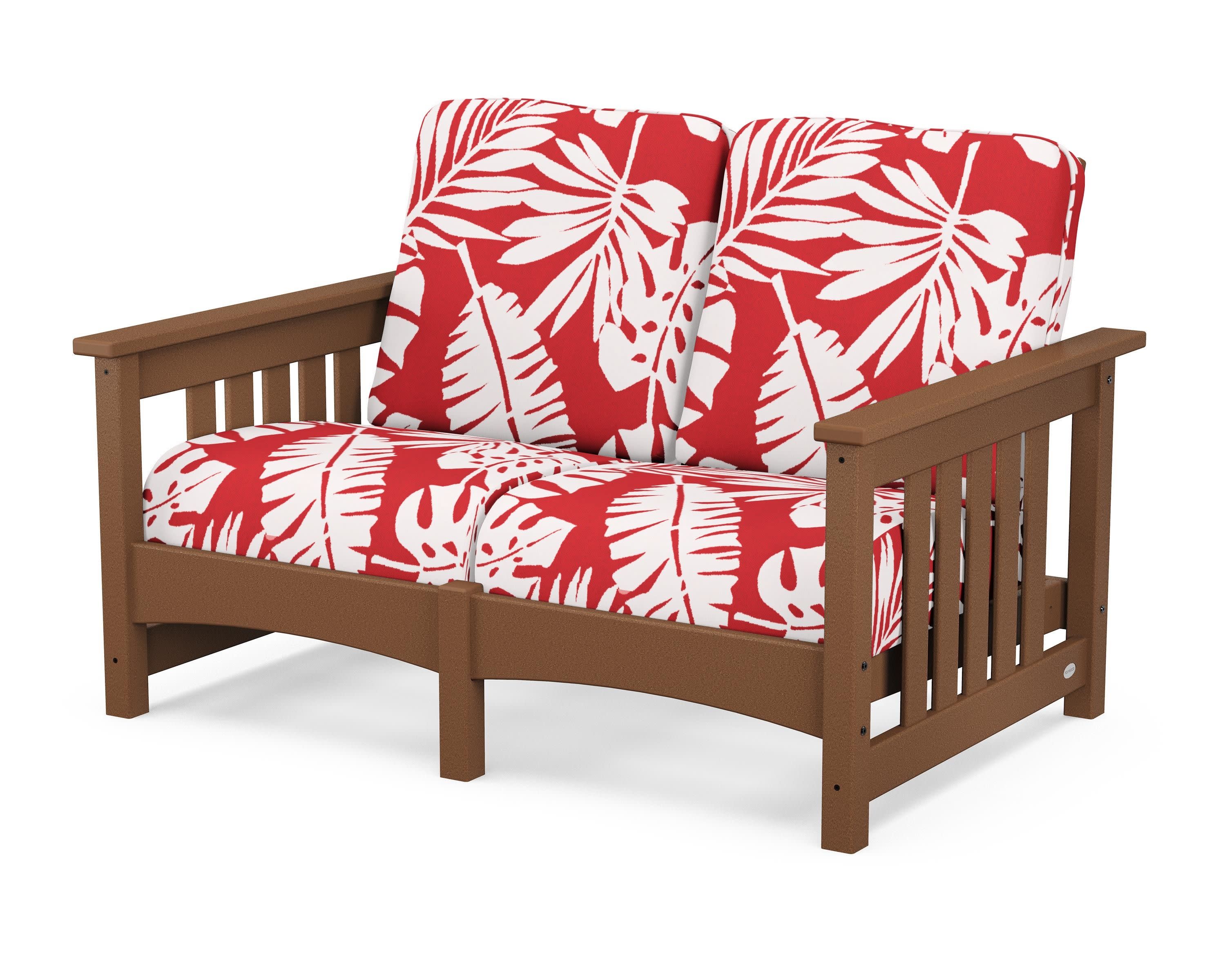 Club Mission Loveseat in Teak / Leaf Crimson