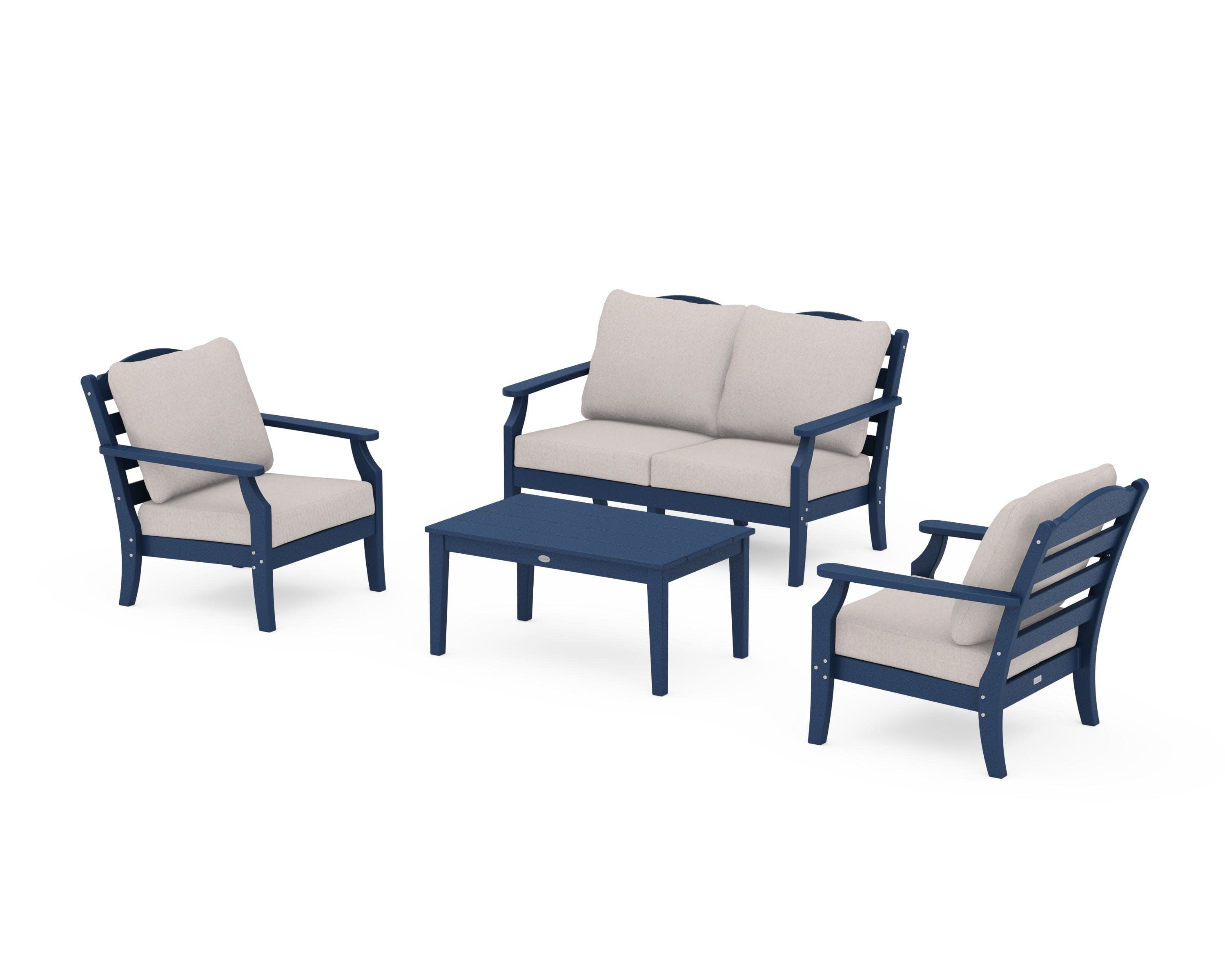 Savannah 4-Piece Deep Seating Set with Loveseat in Navy / Dune Burlap