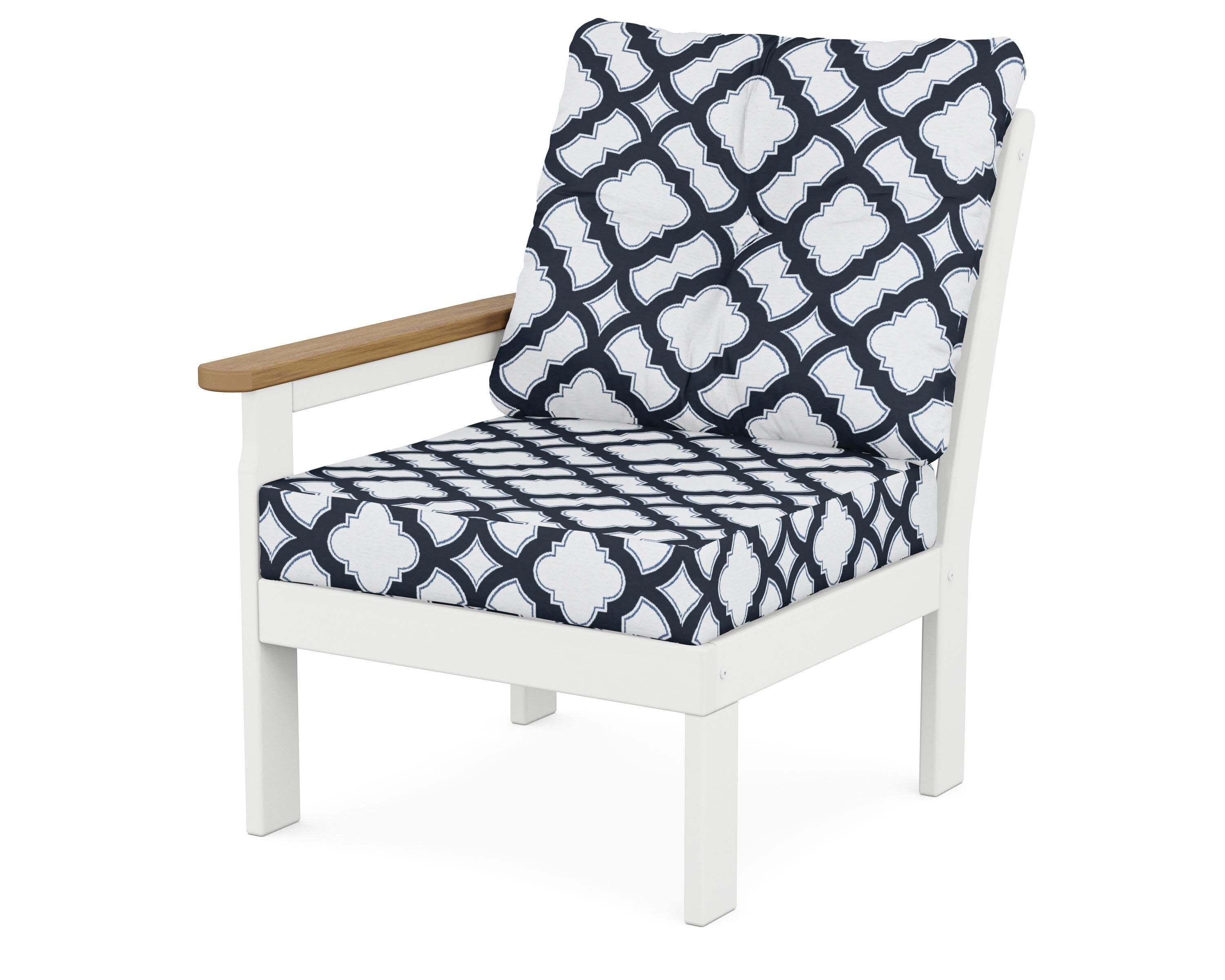 Vineyard Modular Left Arm Chair in White / Natural / Trellis Marine Indigo
