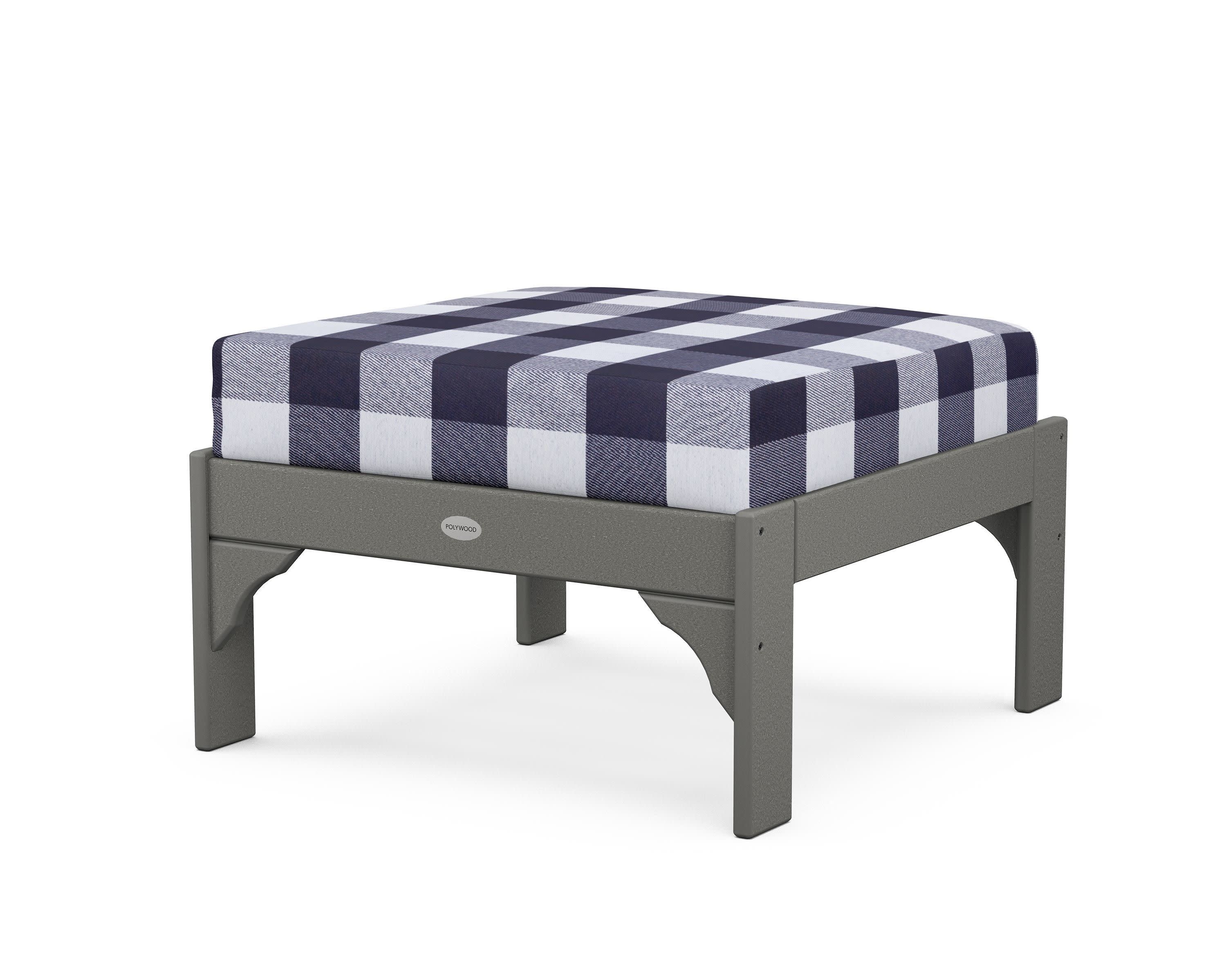 Vineyard Deep Seating Ottoman in Slate Grey / Buffalo Plaid Navy
