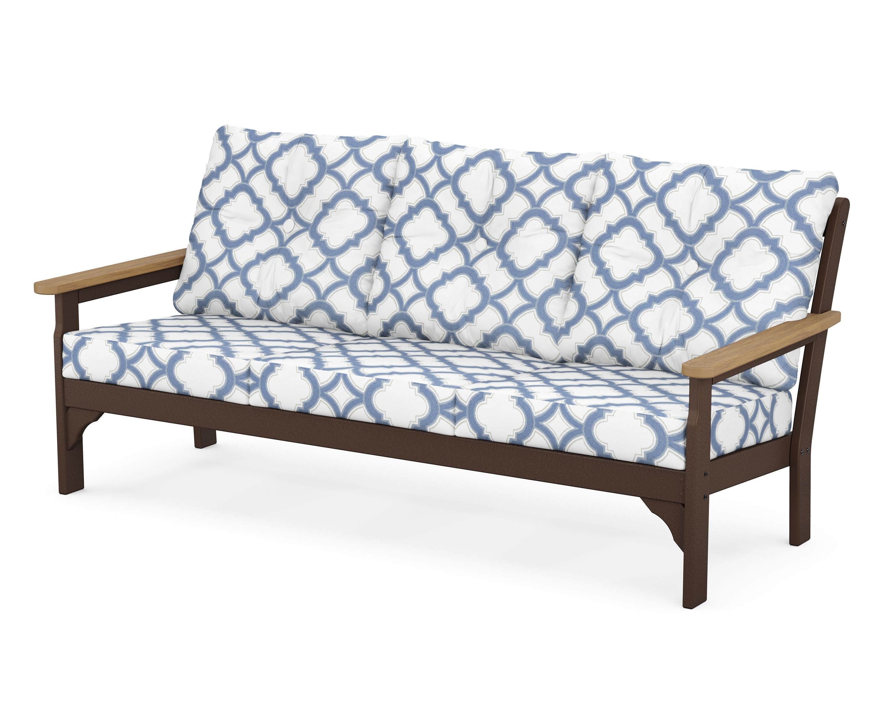 Vineyard Deep Seating Sofa in Mahogany / Natural / Trellis Sky Blue