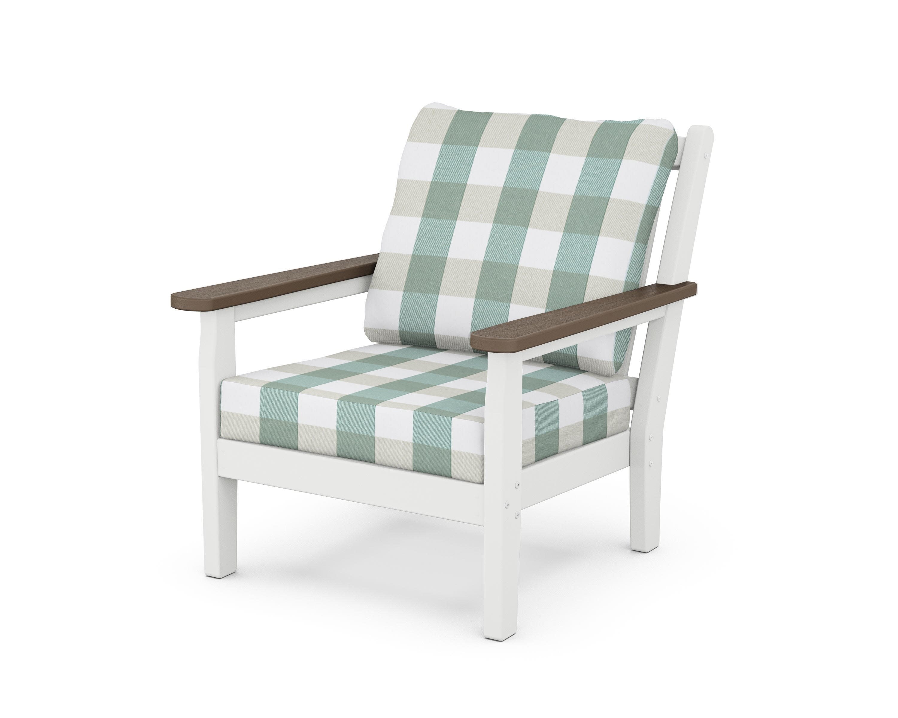Chippendale Deep Seating Chair in White / Kona / Buffalo Plaid Glacier Spa