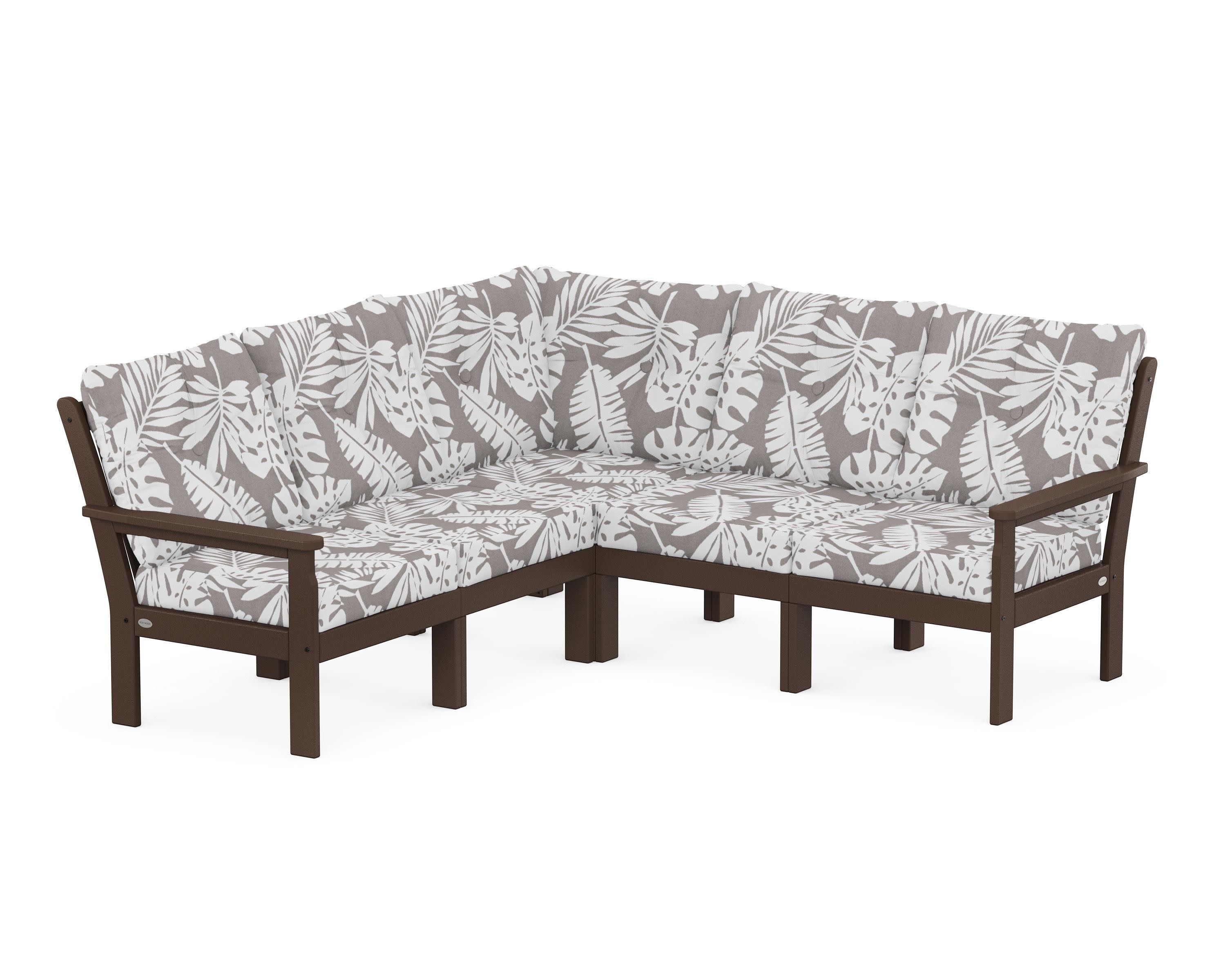 Vineyard 5-Piece Sectional in Mahogany / Leaf Grey Mist