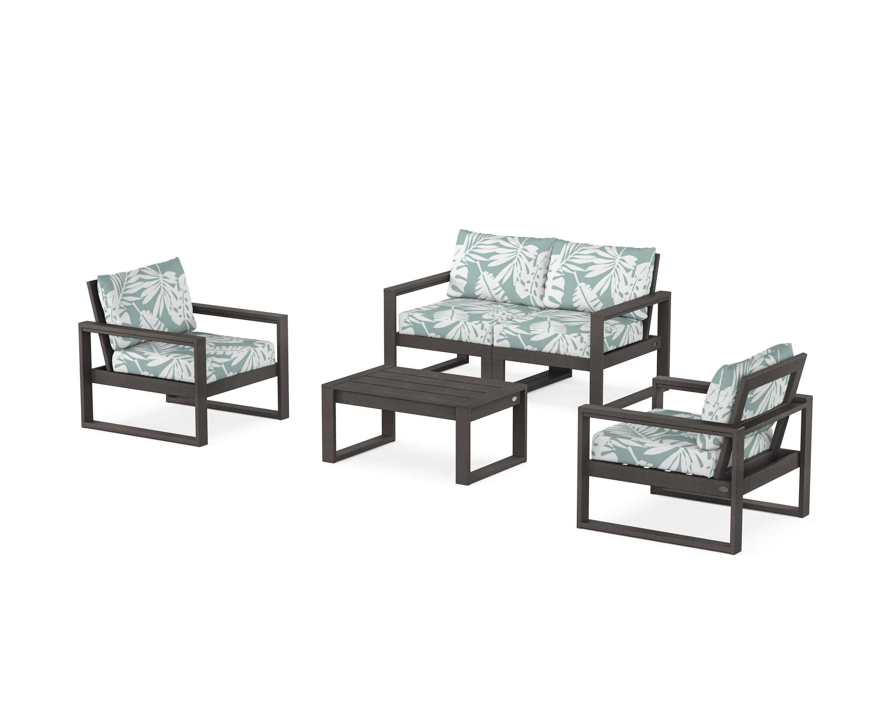 EDGE Sectional 4-Piece Deep Seating Set with Loveseat in Vintage Coffee / Leaf Glacier Spa