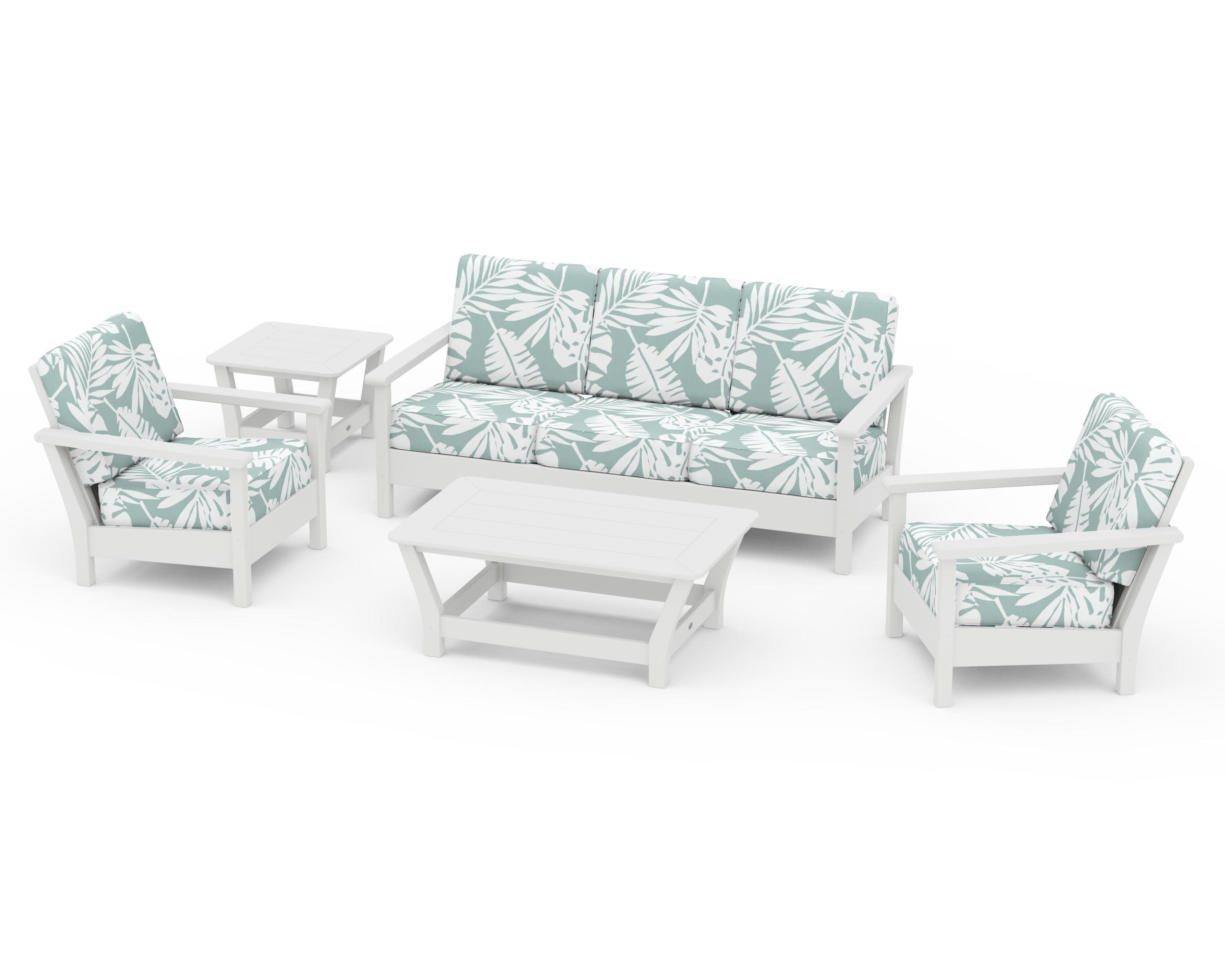 Harbour 5-Piece Deep Seating Set in White / Leaf Glacier Spa