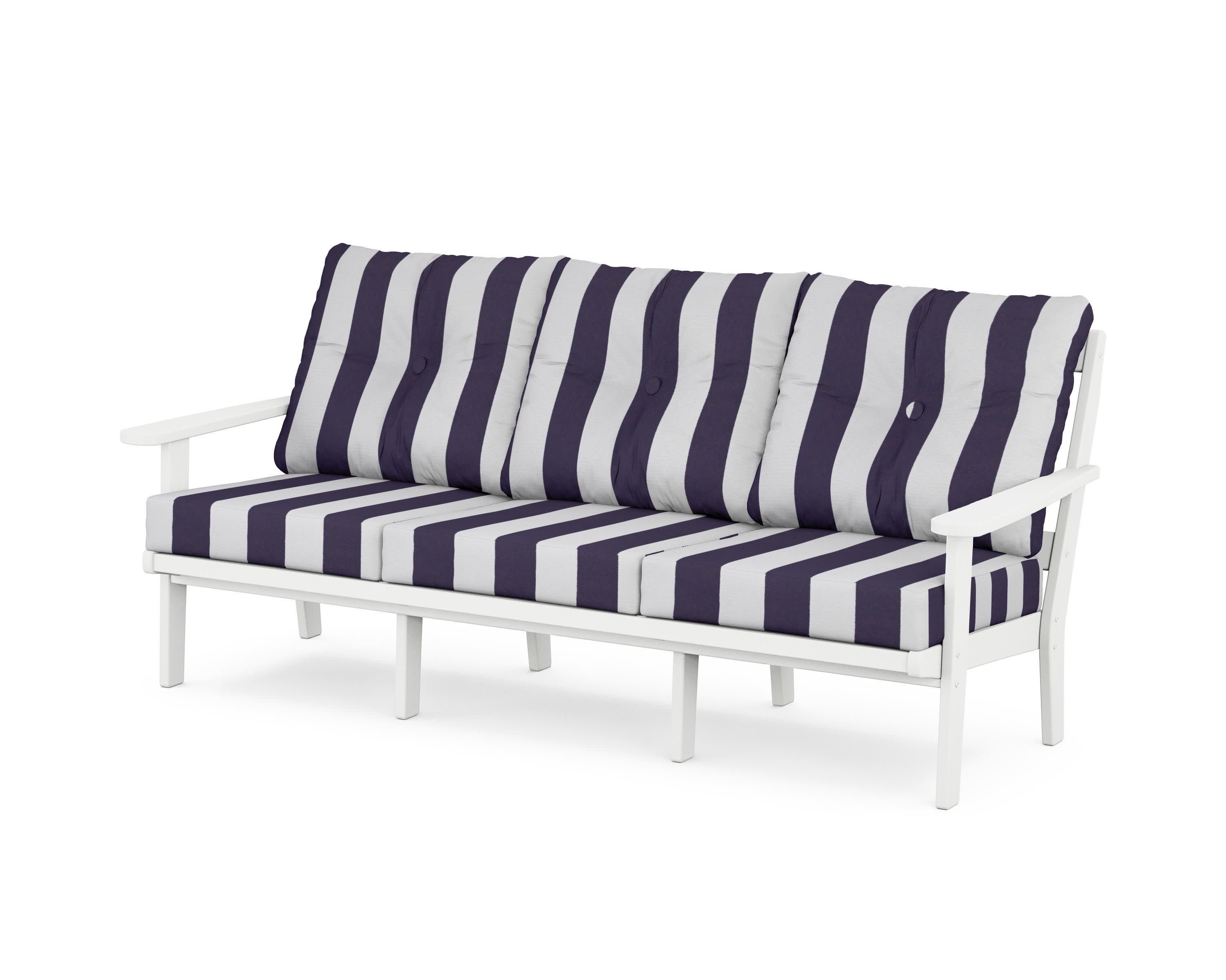 Mission Deep Seating Sofa in White / Cabana Stripe Navy