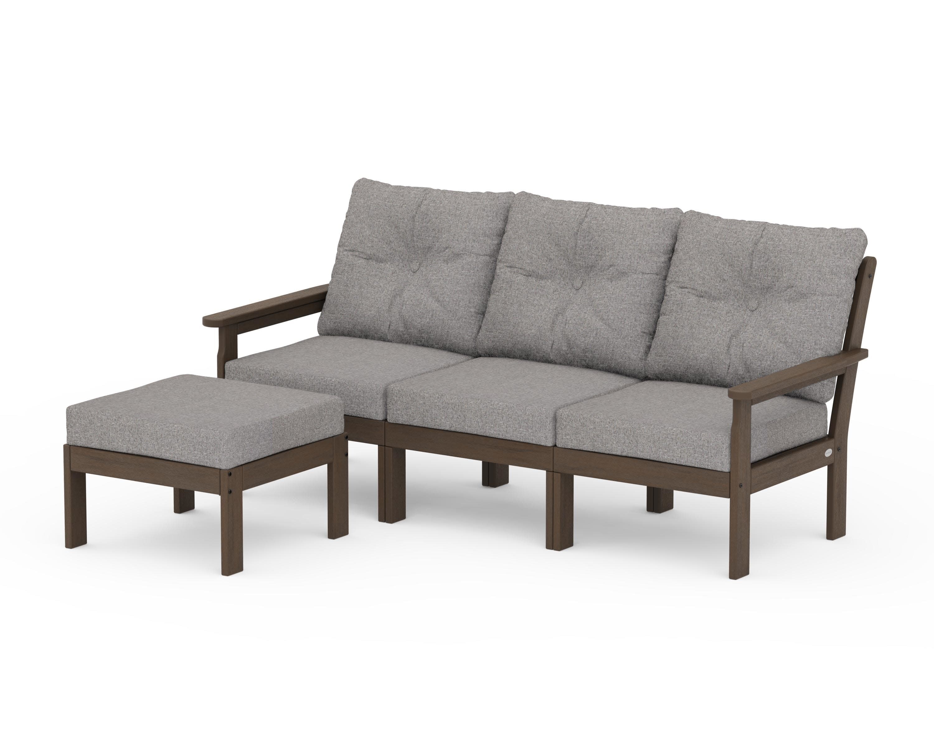 Vineyard 4-Piece Sectional with Ottoman in Kona / Grey Mist