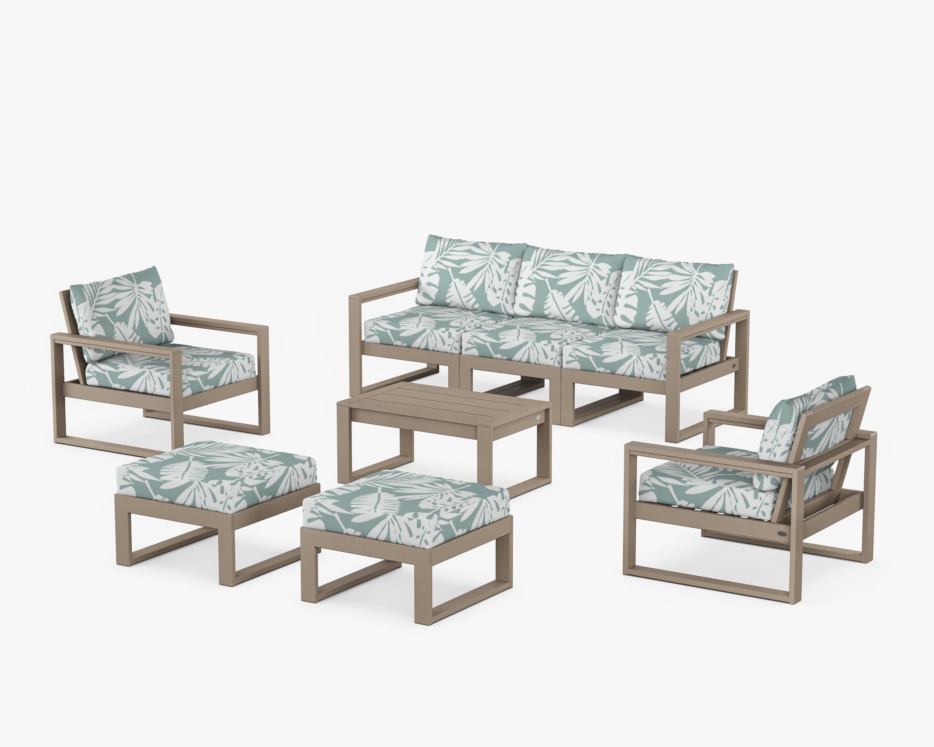 EDGE Sectional 8-Piece Lounge Sofa Set in Vintage Sahara / Leaf Glacier Spa