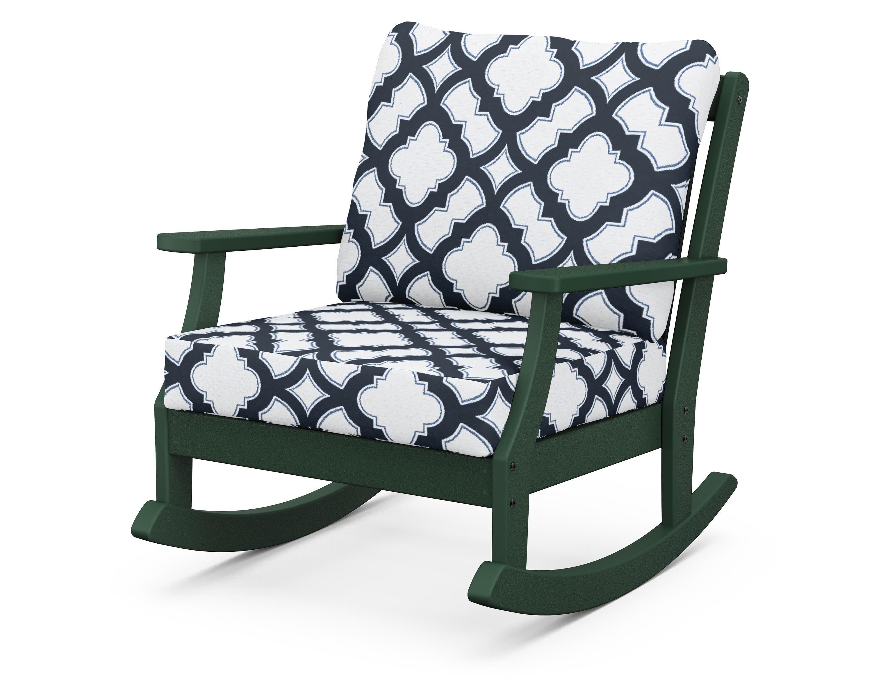 Braxton Deep Seating Rocking Chair in Green / Trellis Marine Indigo