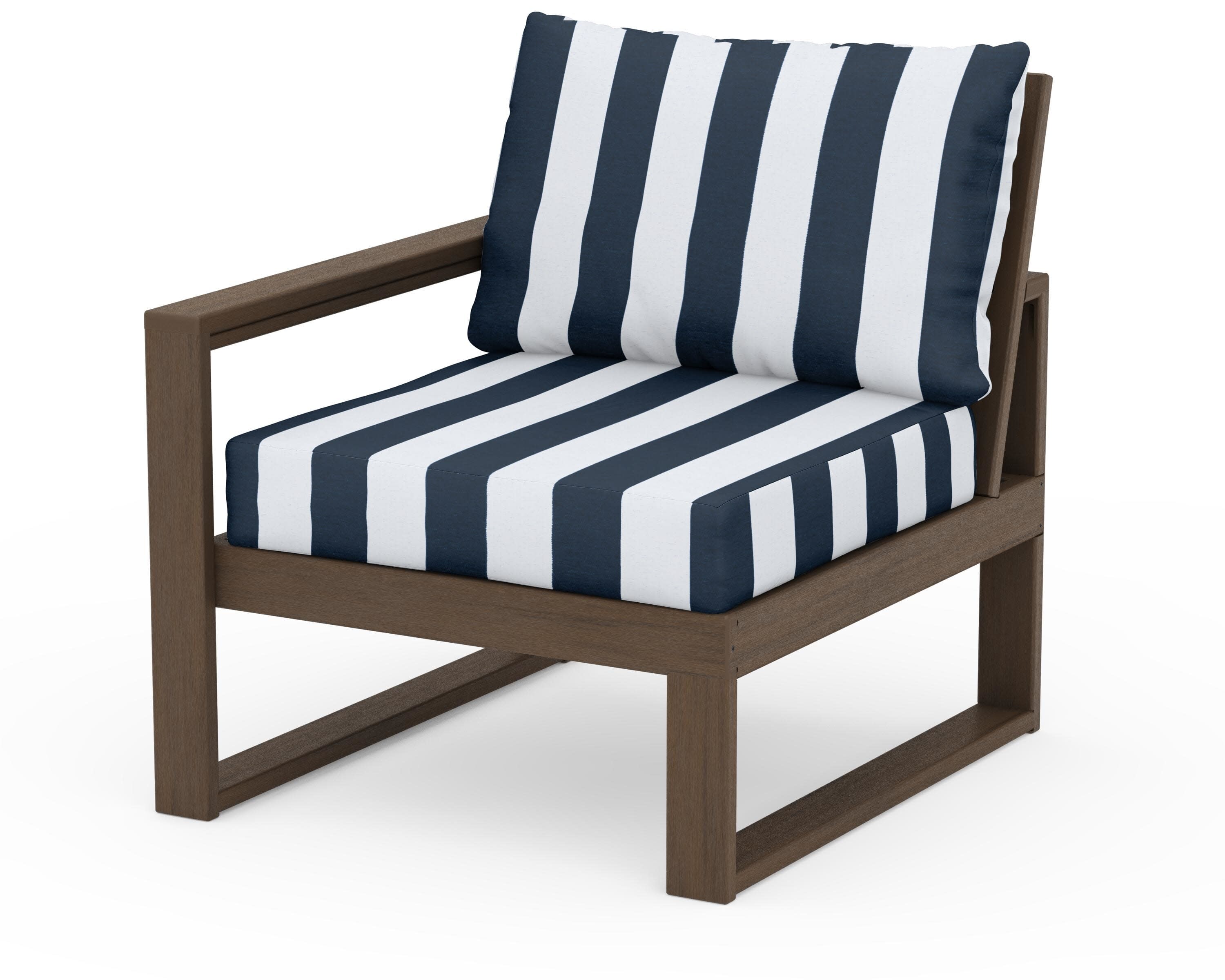 EDGE Modular Left Arm Chair in Kona / Cabana Stripe Marine Indigo