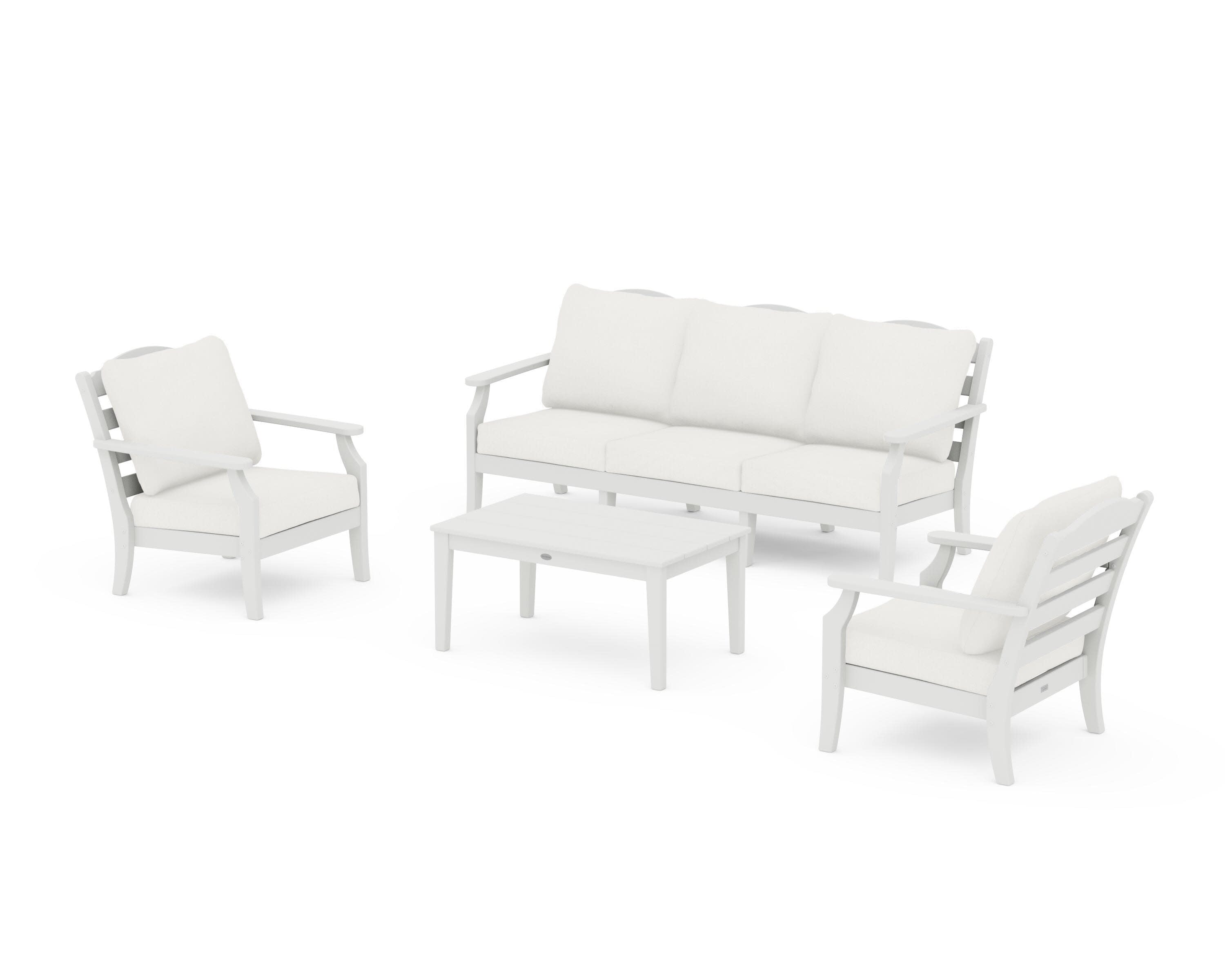 Savannah 4-Piece Deep Seating Set with Sofa in Vintage White / Natural Linen