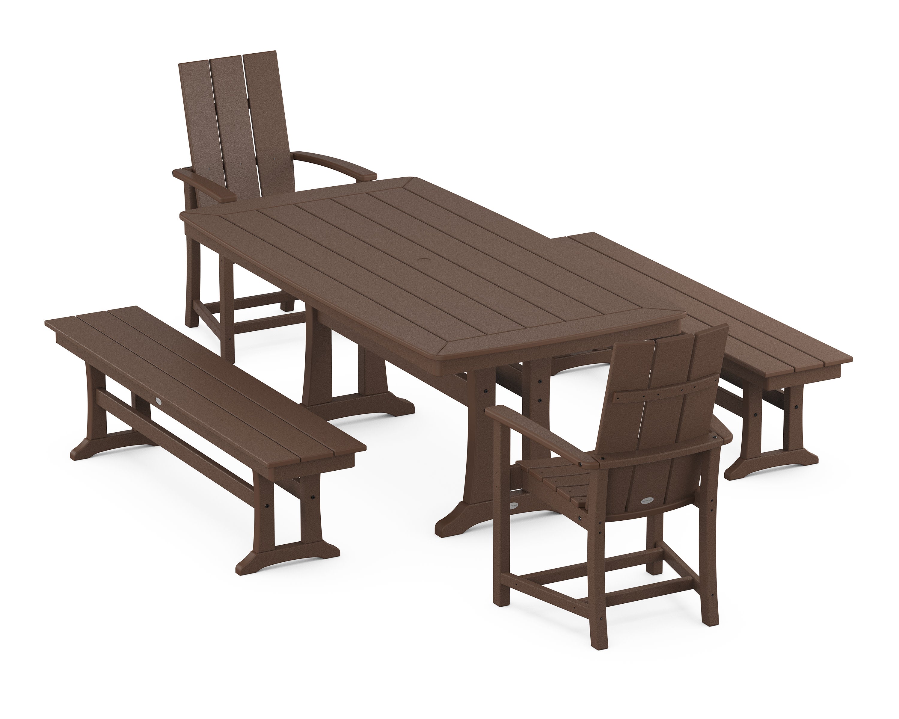 Modern Adirondack 5-Piece Dining Set with Trestle Legs in Mahogany