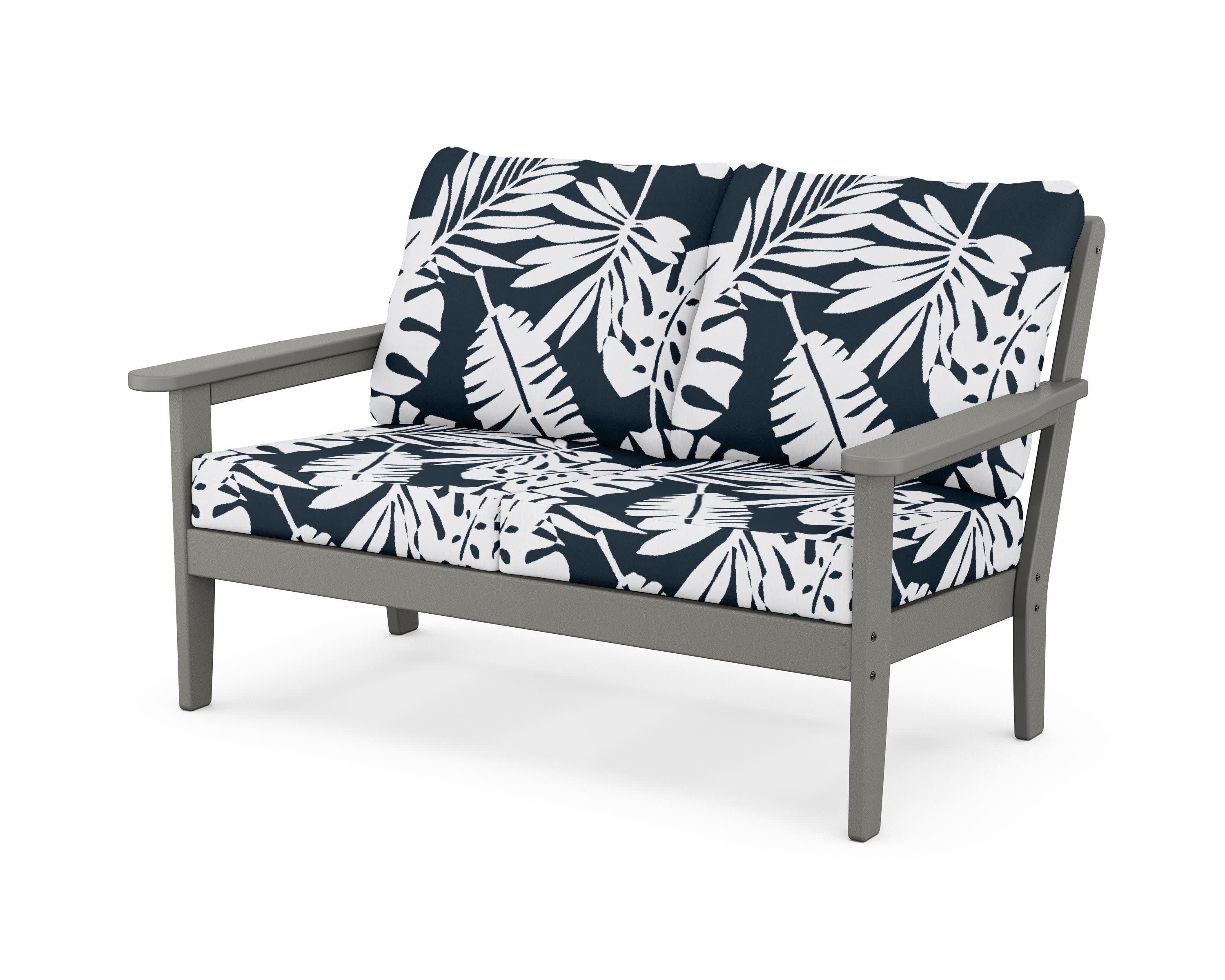 Cottage Deep Seating Loveseat in Slate Grey / Leaf Marine Indigo