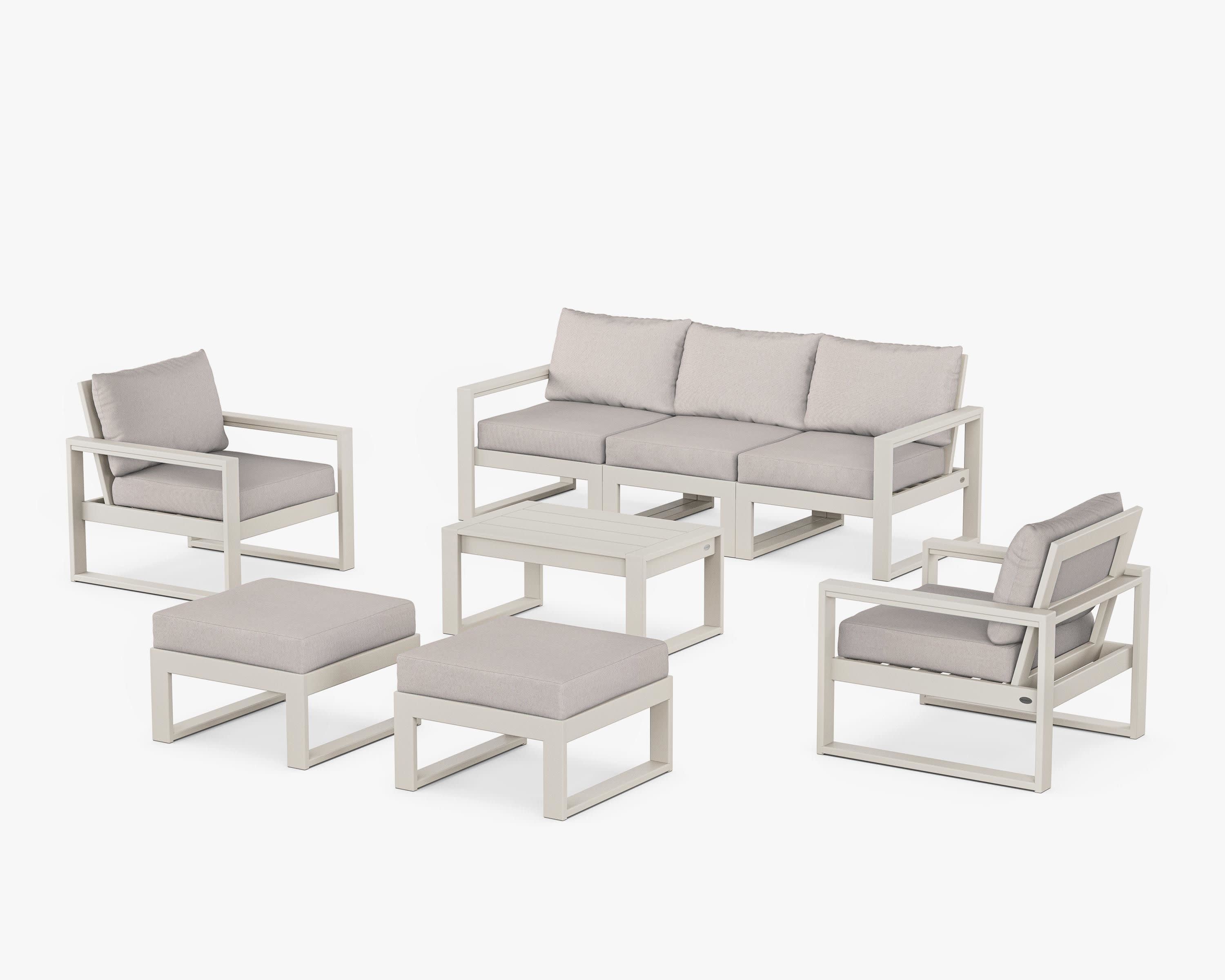 EDGE Sectional 8-Piece Lounge Sofa Set in Sand / Dune Burlap