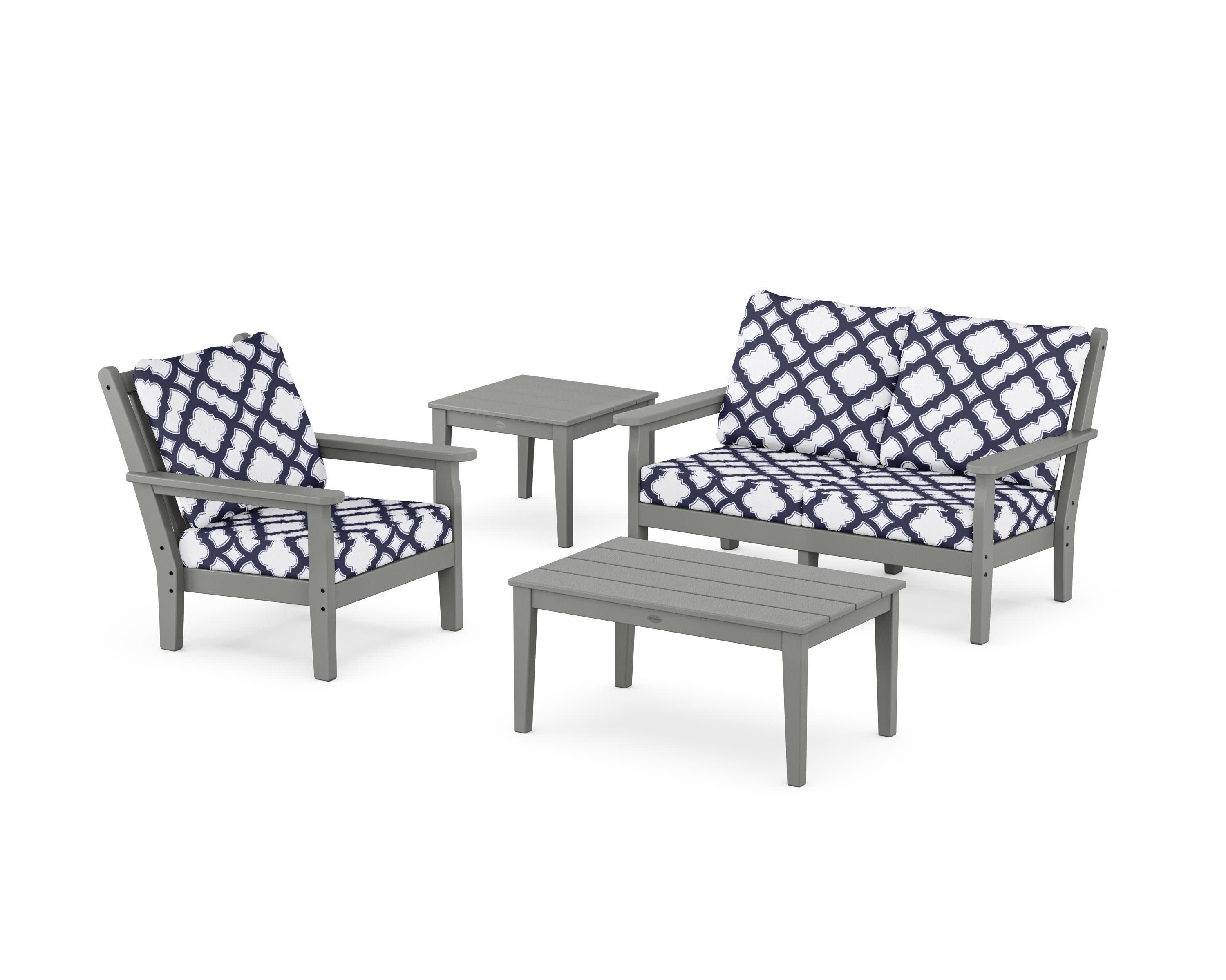 Chippendale 4-Piece Deep Seating Set in Slate Grey / Trellis Navy