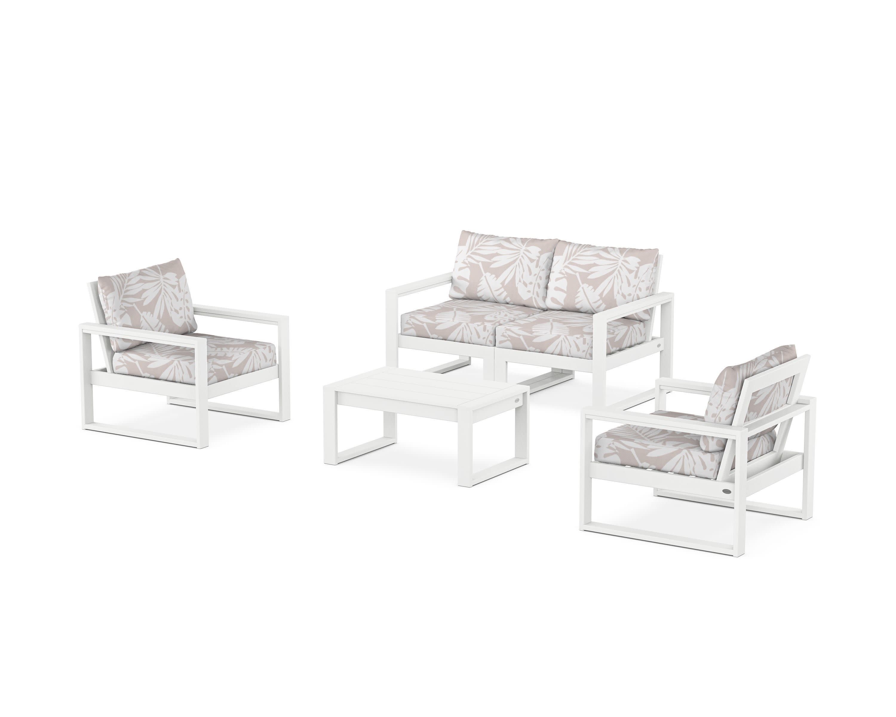 EDGE Sectional 4-Piece Deep Seating Set with Loveseat in White / Leaf Dune Burlap