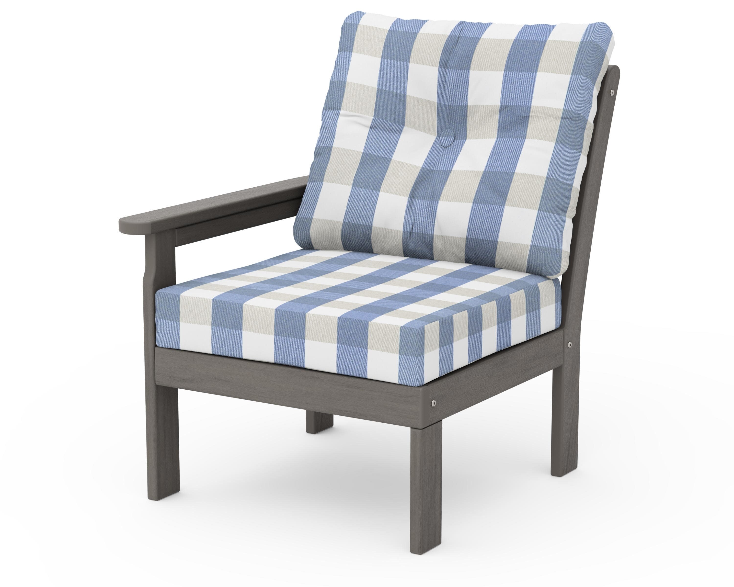Vineyard Modular Left Arm Chair in Driftwood / Buffalo Plaid Sky Blue